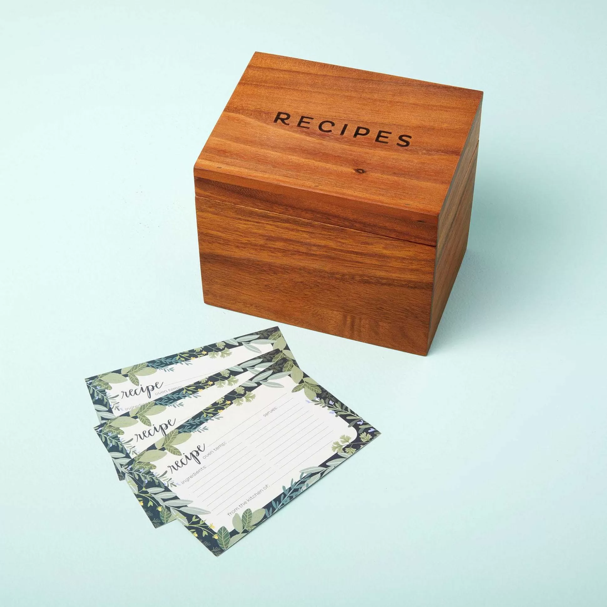 Be Home Cooking Prep<Acacia Wood Recipe Box & Cards Set