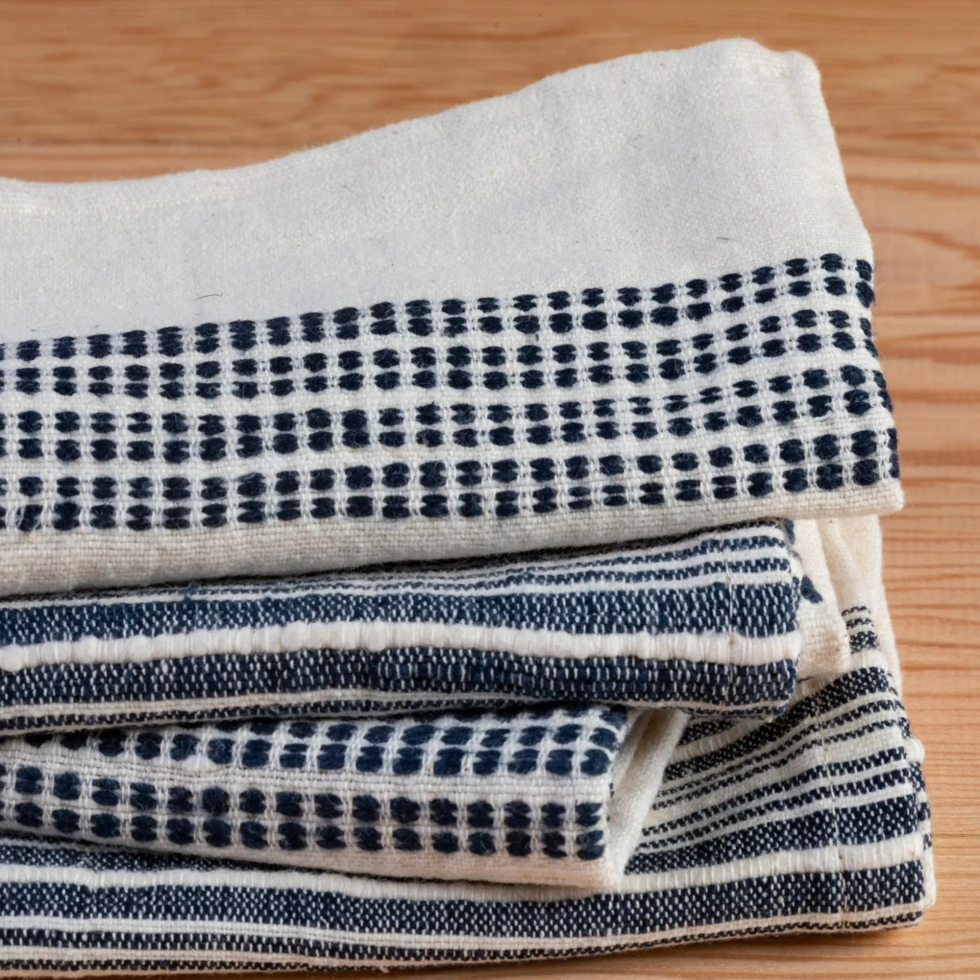 Aden Napkins, Natural with Navy, Set of 4^Be Home New