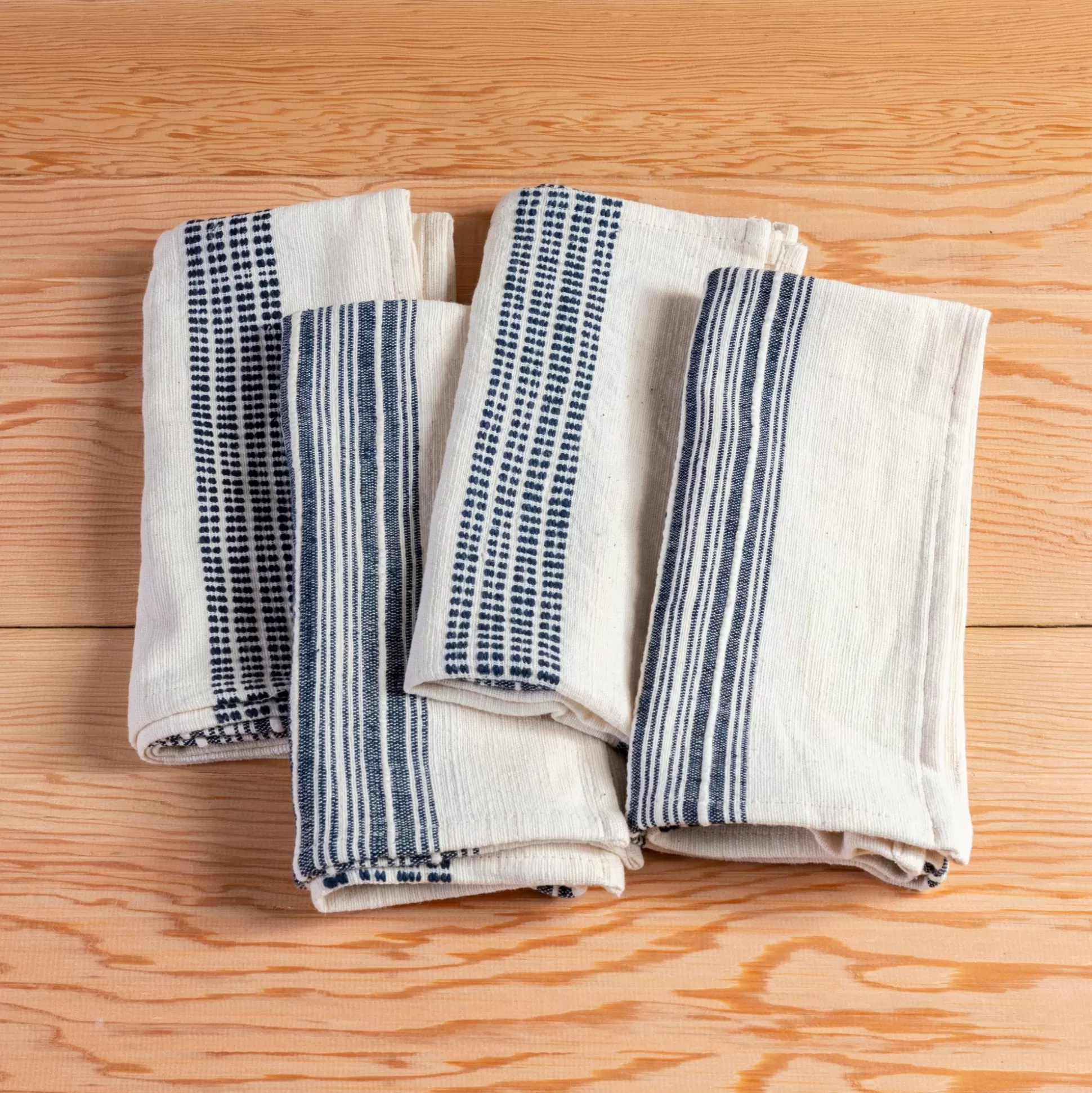 Aden Napkins, Natural with Navy, Set of 4^Be Home New