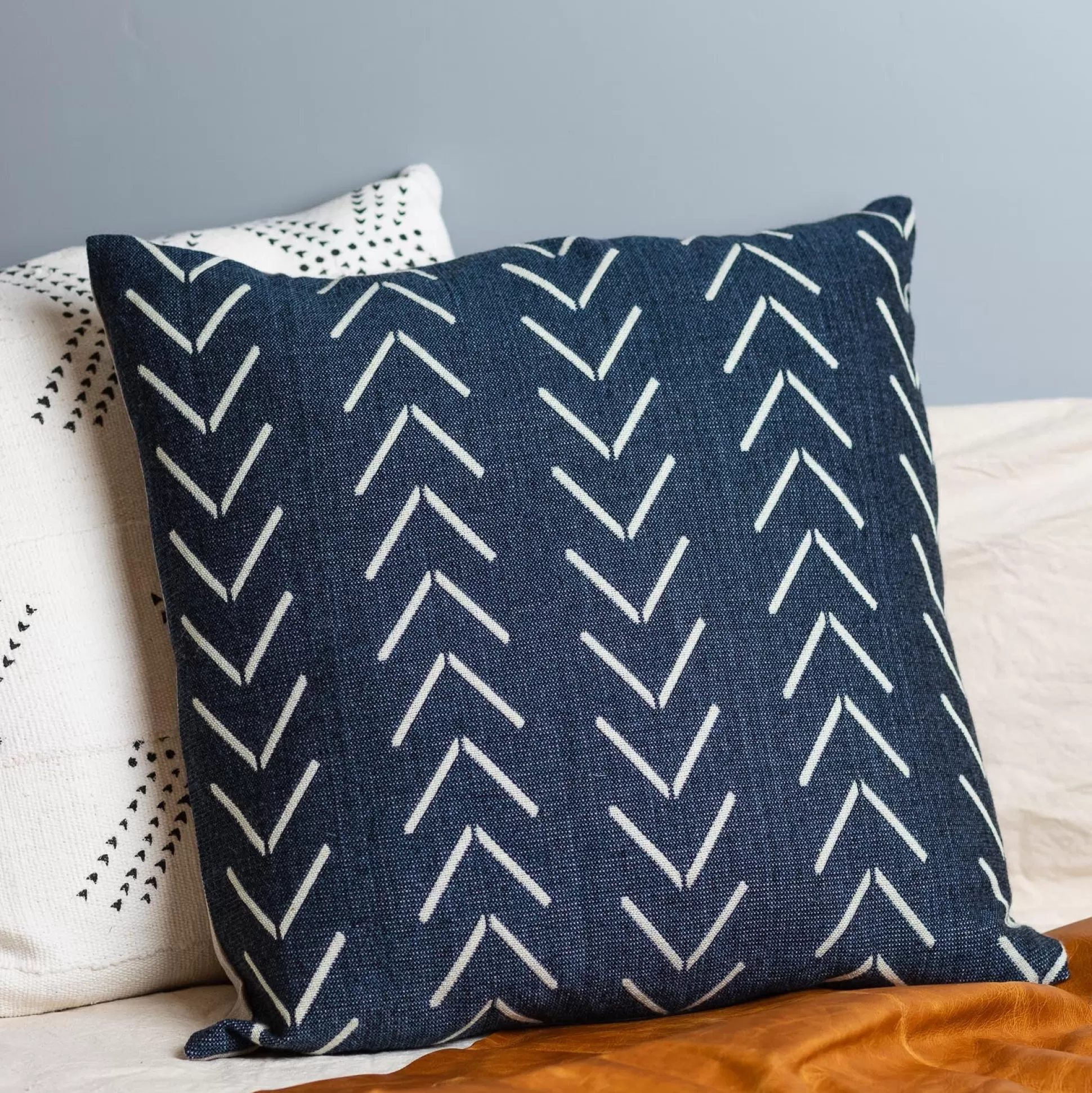 Alpaca Square Pillow, Navy with Chevrons^Be Home Flash Sale