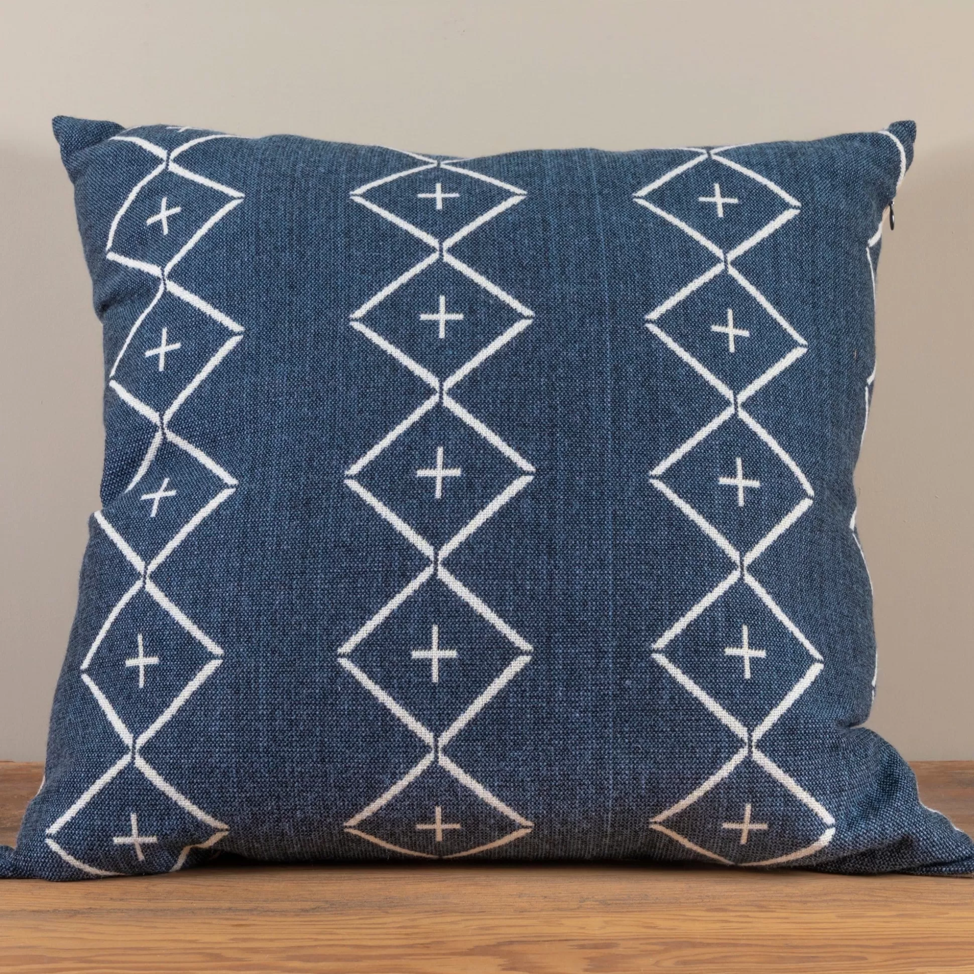 Alpaca Square Pillow, Navy with Diamond & Plus^Be Home Store