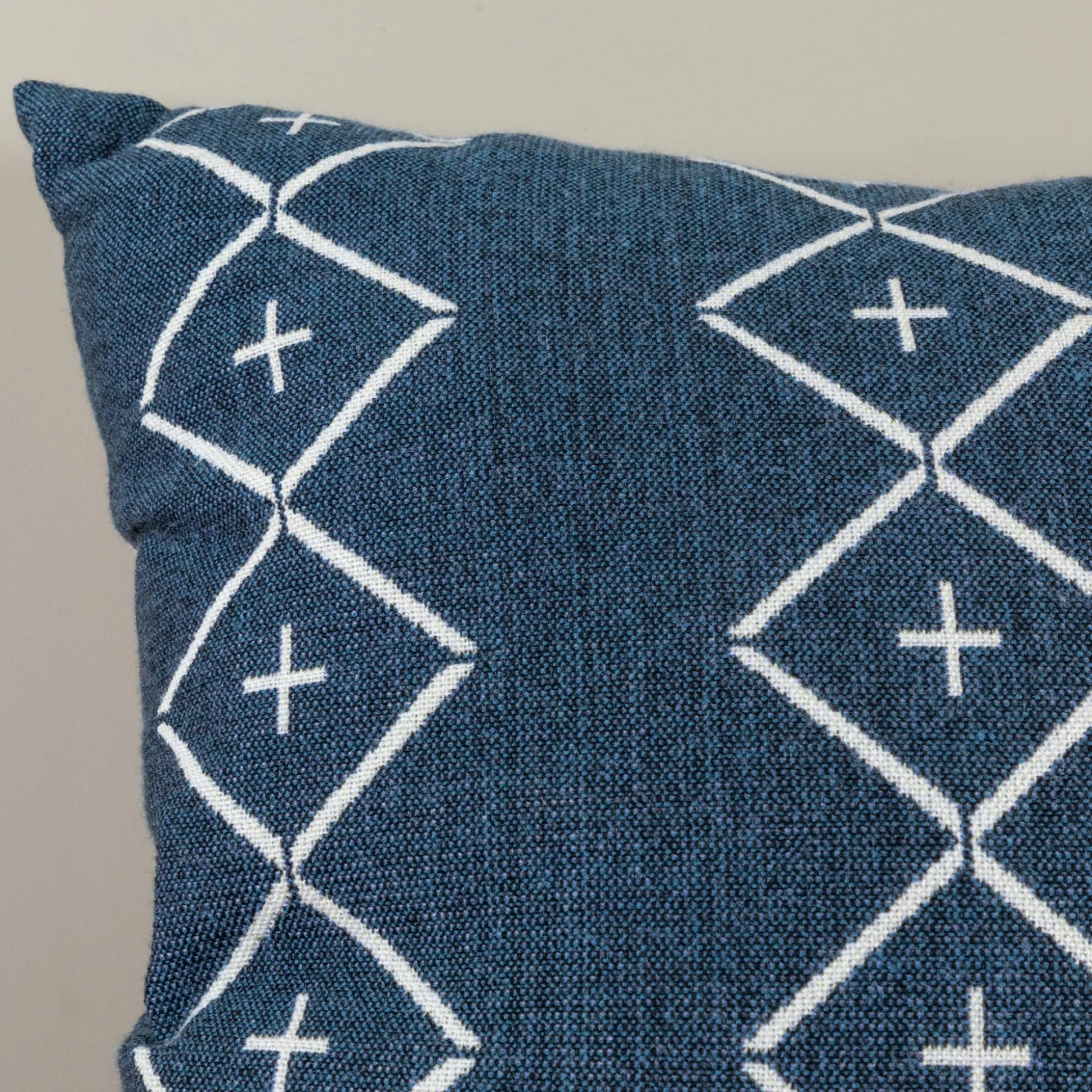 Alpaca Square Pillow, Navy with Diamond & Plus^Be Home Store