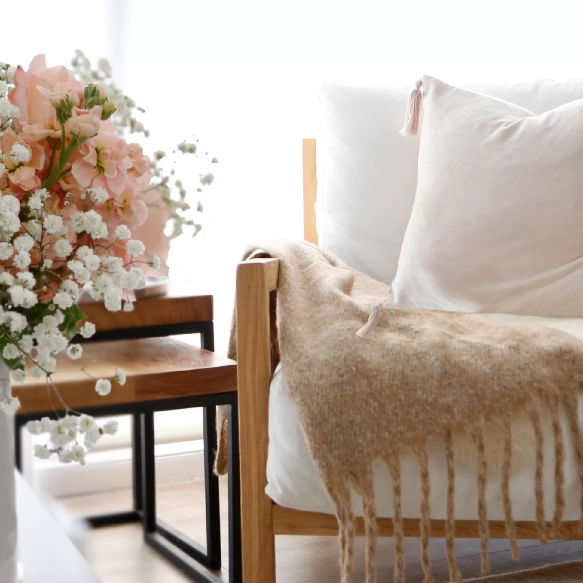 Bianca Square Pillow, Blush^Be Home Fashion