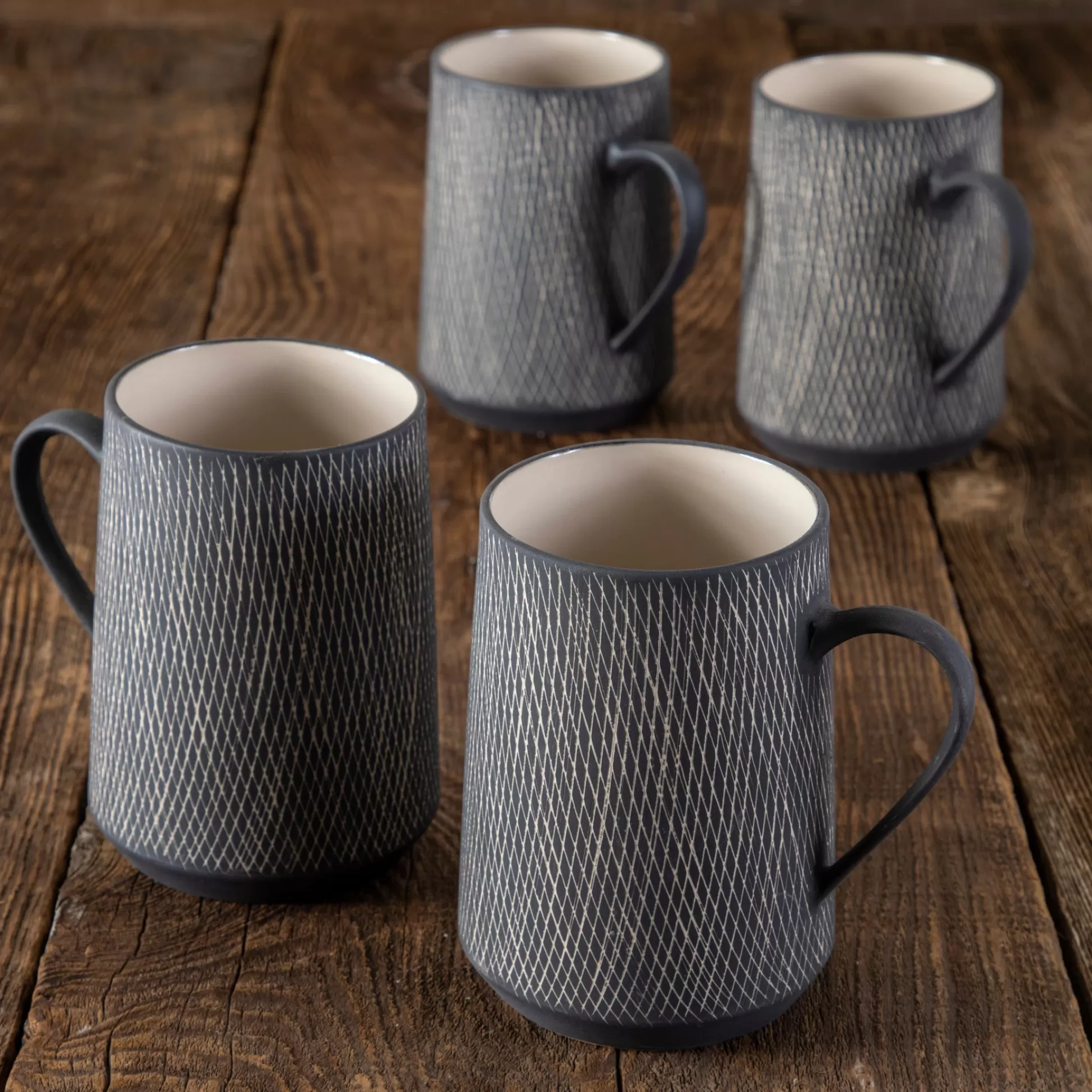 Black Crosshatch Mugs, Set of 4^Be Home Best Sale