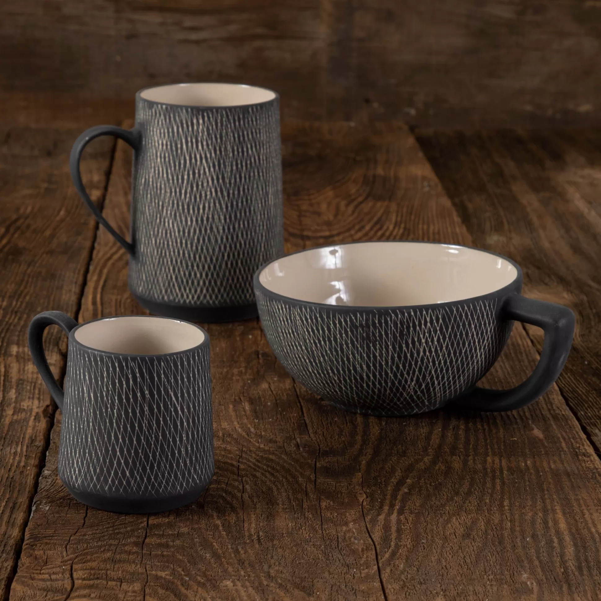 Black Crosshatch Mugs, Set of 4^Be Home Best Sale