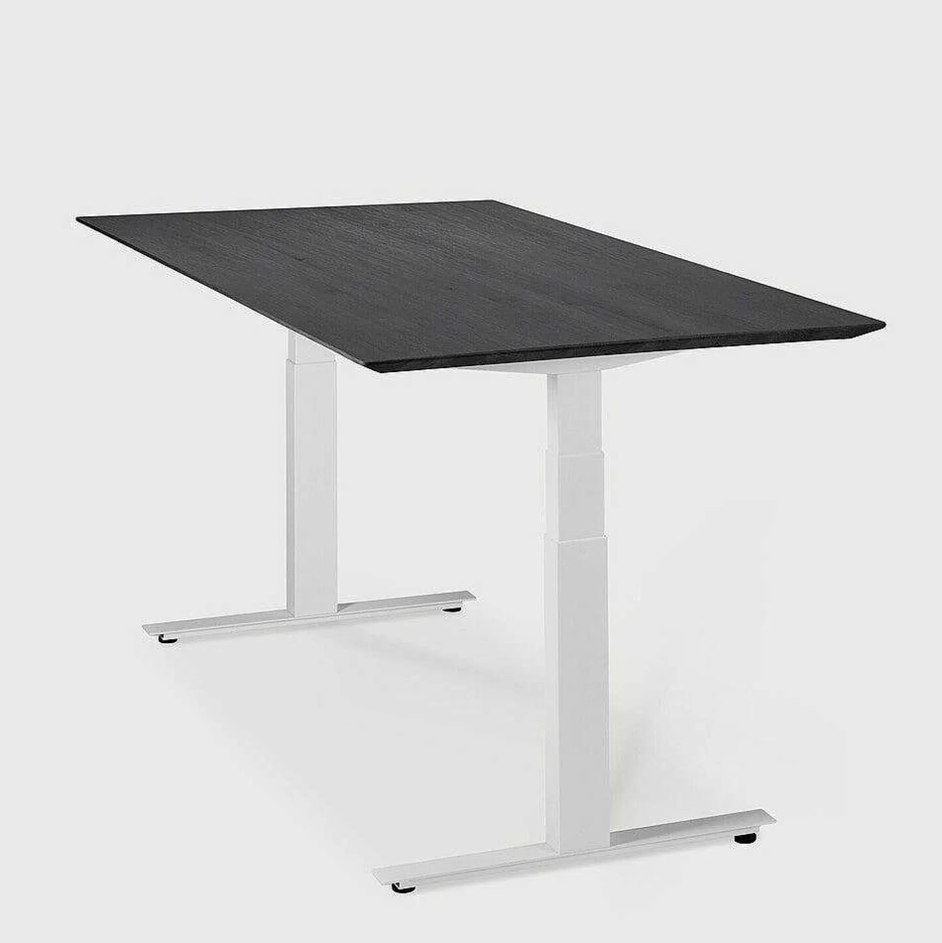 Be Home Desks<Bok Adjustable Solid Black Oak Desk, White Base, 79"