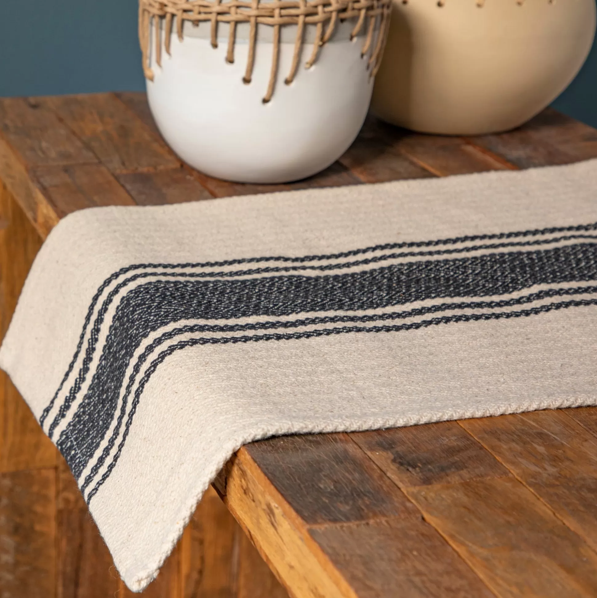 Cotton Canvas Table Runner with Stripes^Be Home Cheap