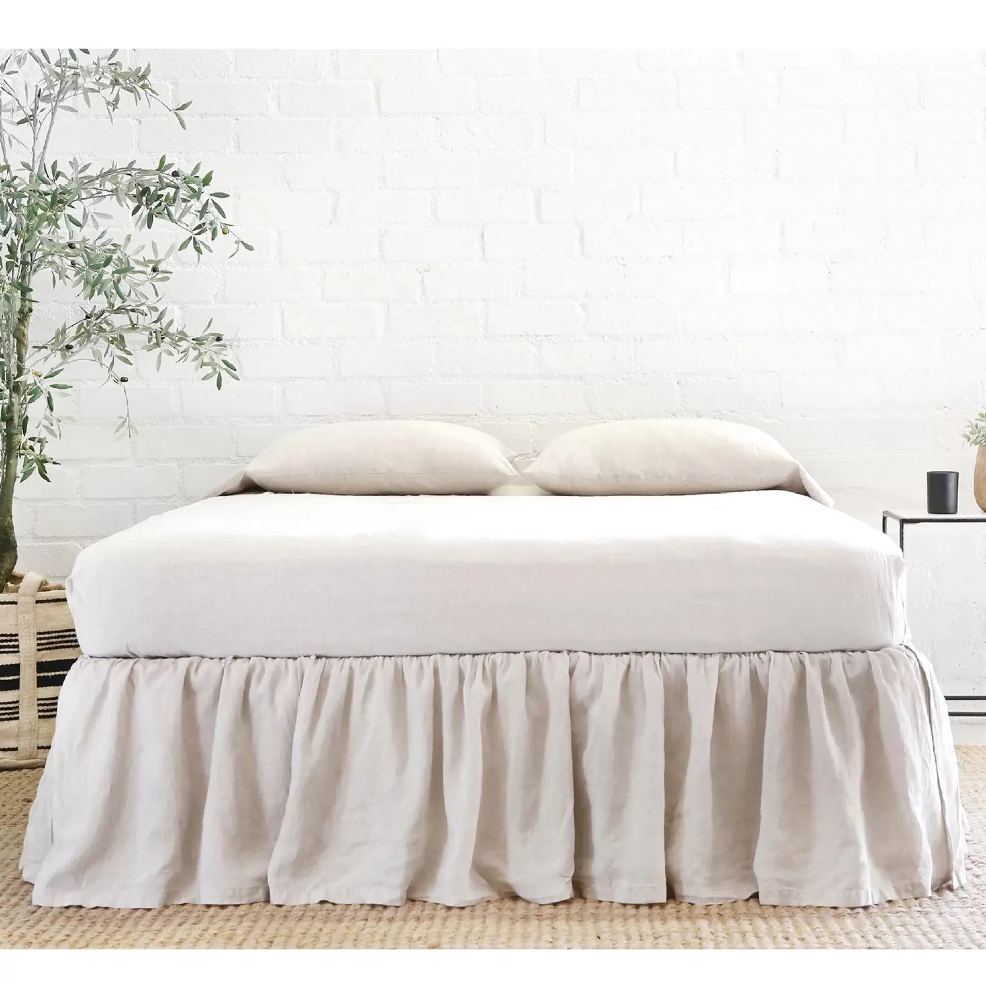 Gathered Linen King Bedskirt, Flax^Be Home Clearance