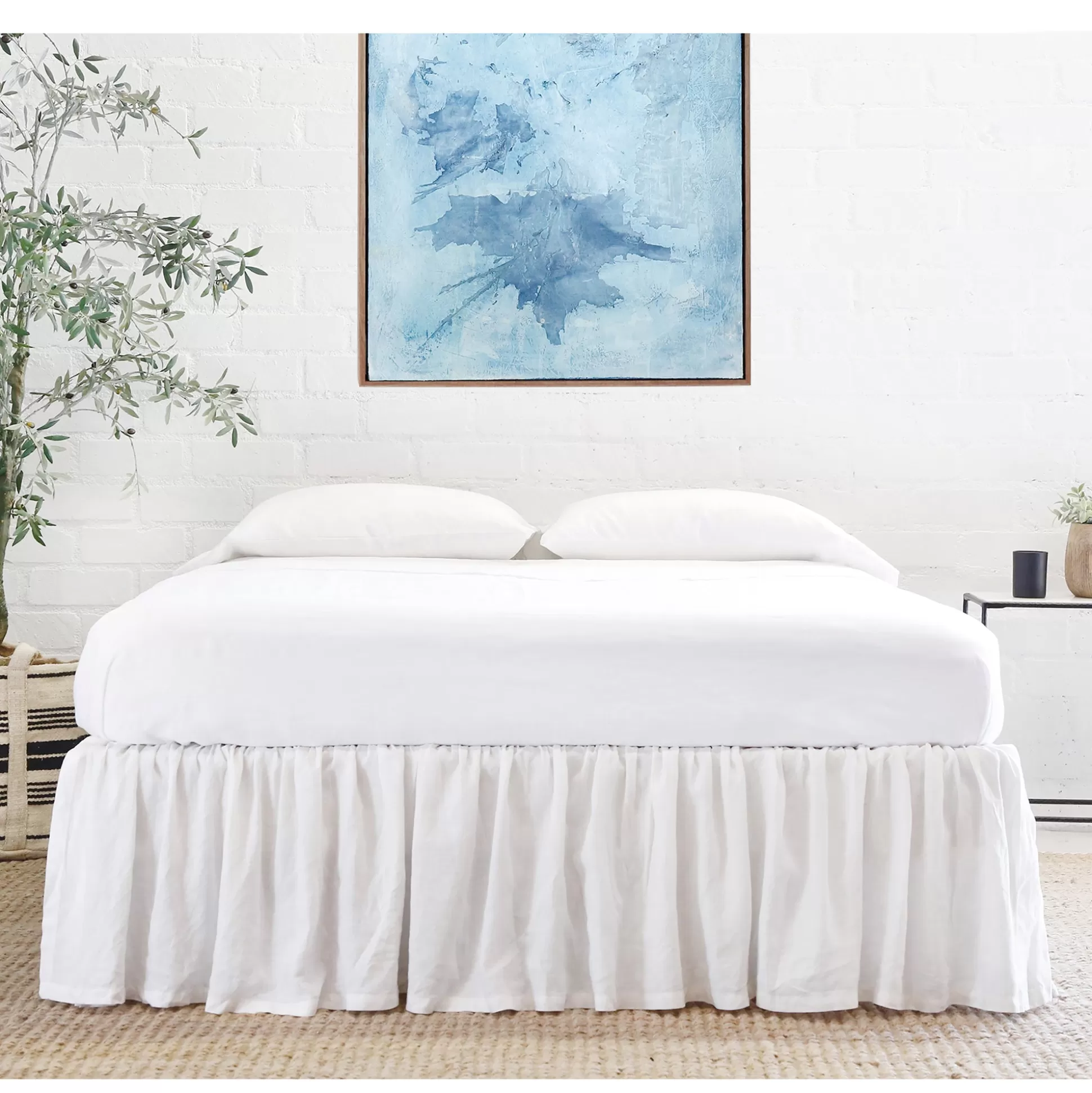 Gathered Linen King Bedskirt, White^Be Home Cheap