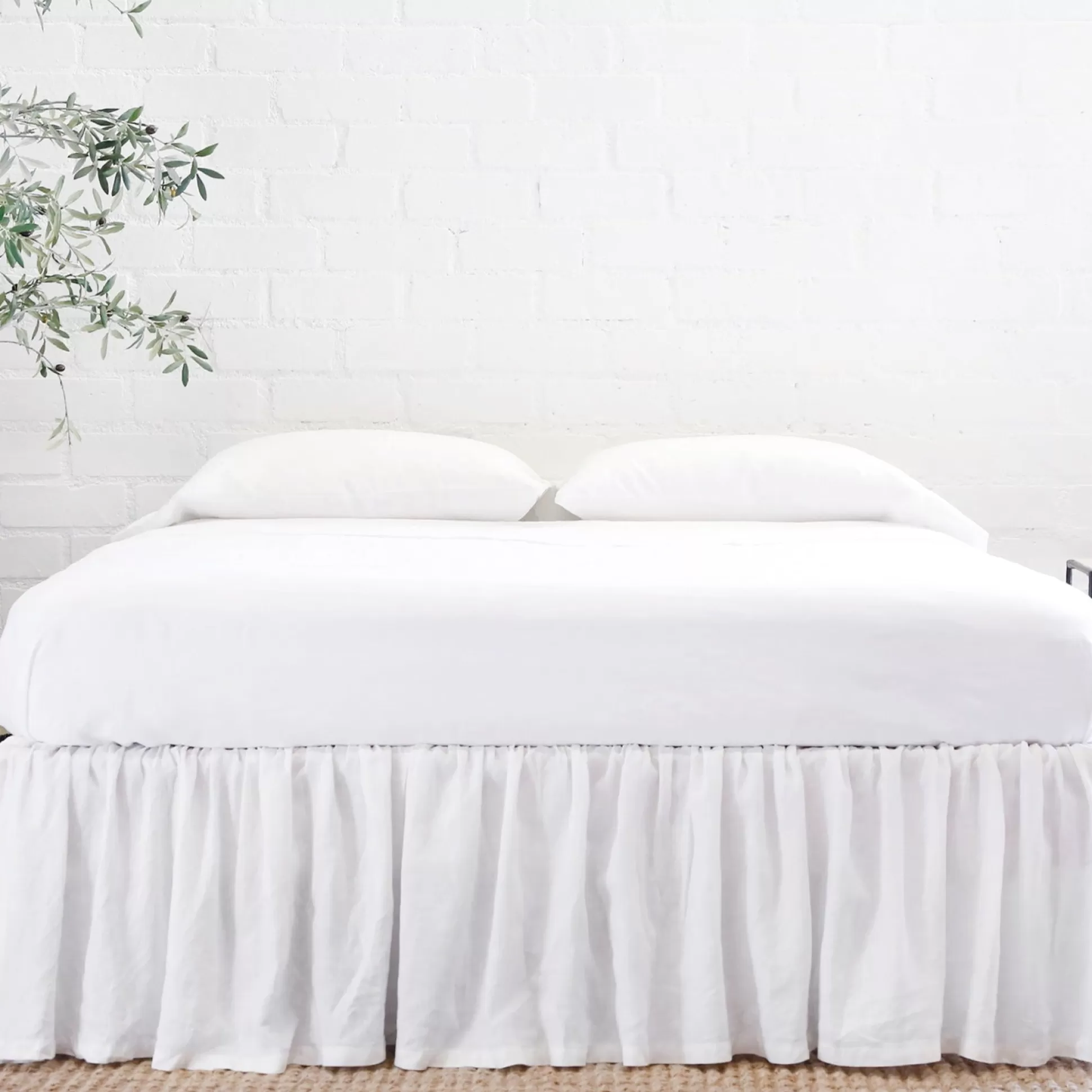 Gathered Linen Queen Bedskirt, White^Be Home Best