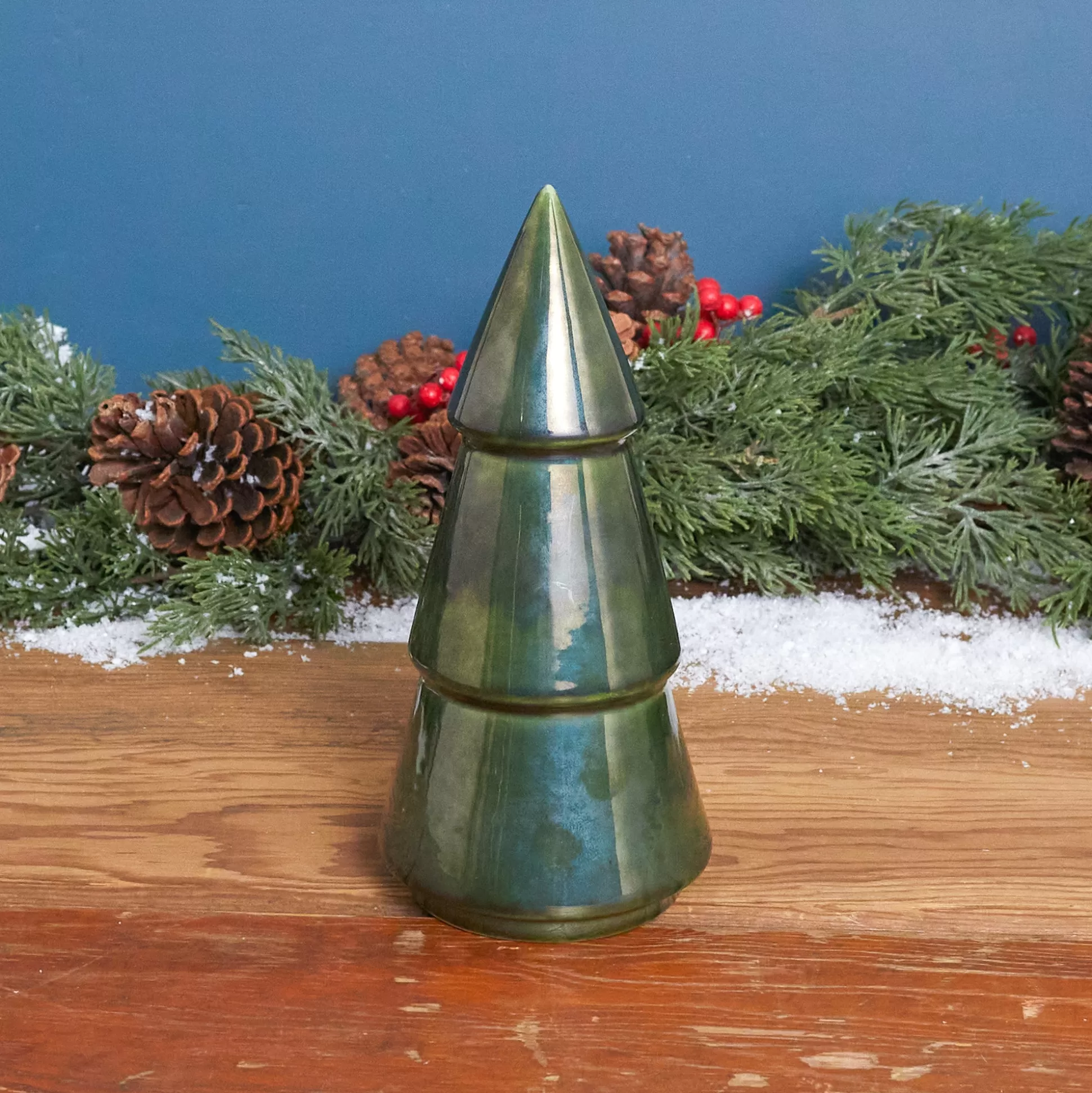 Green Metallic Stoneware Tree, 8.75"^Be Home Sale