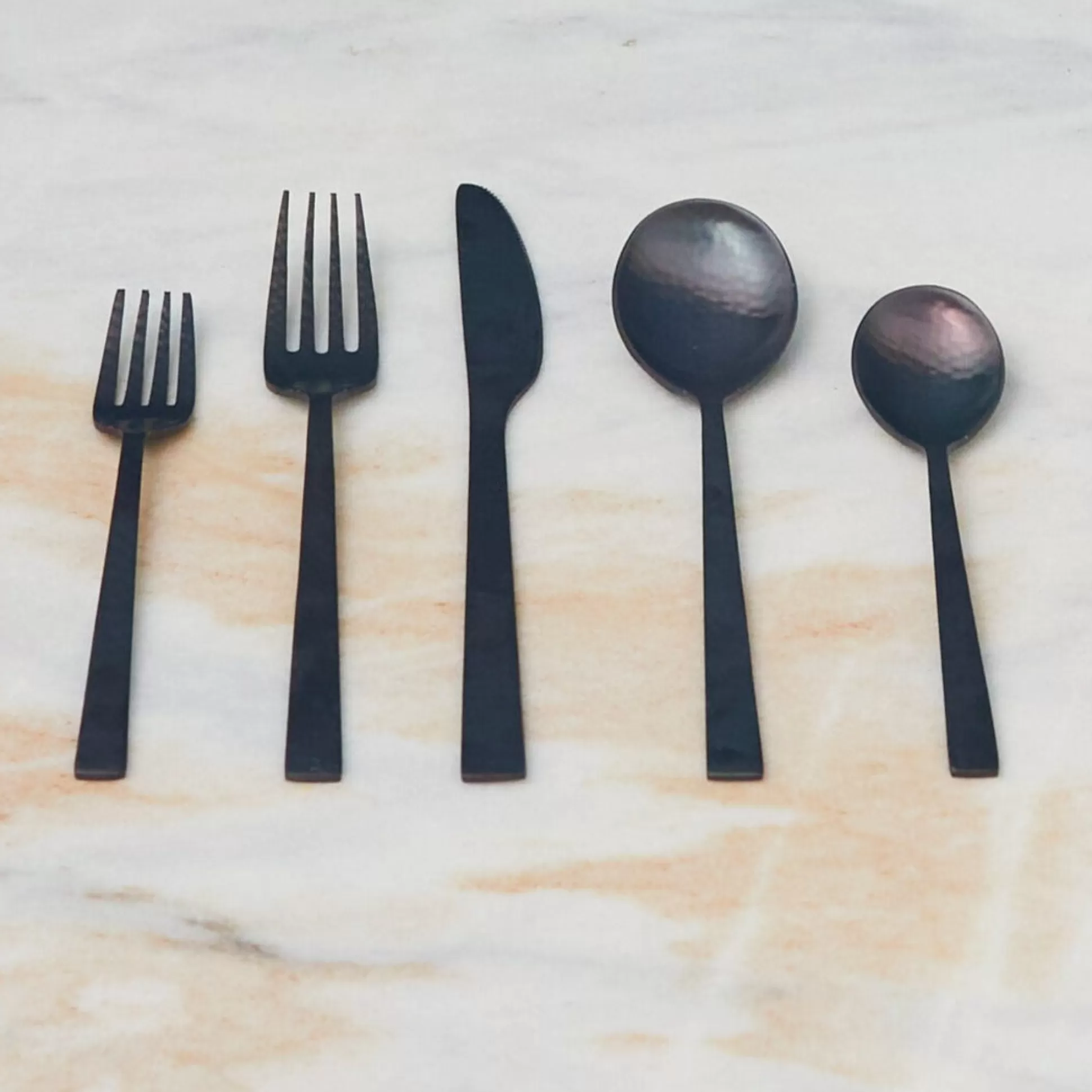 Hammered Black Flatware Set^Be Home Store