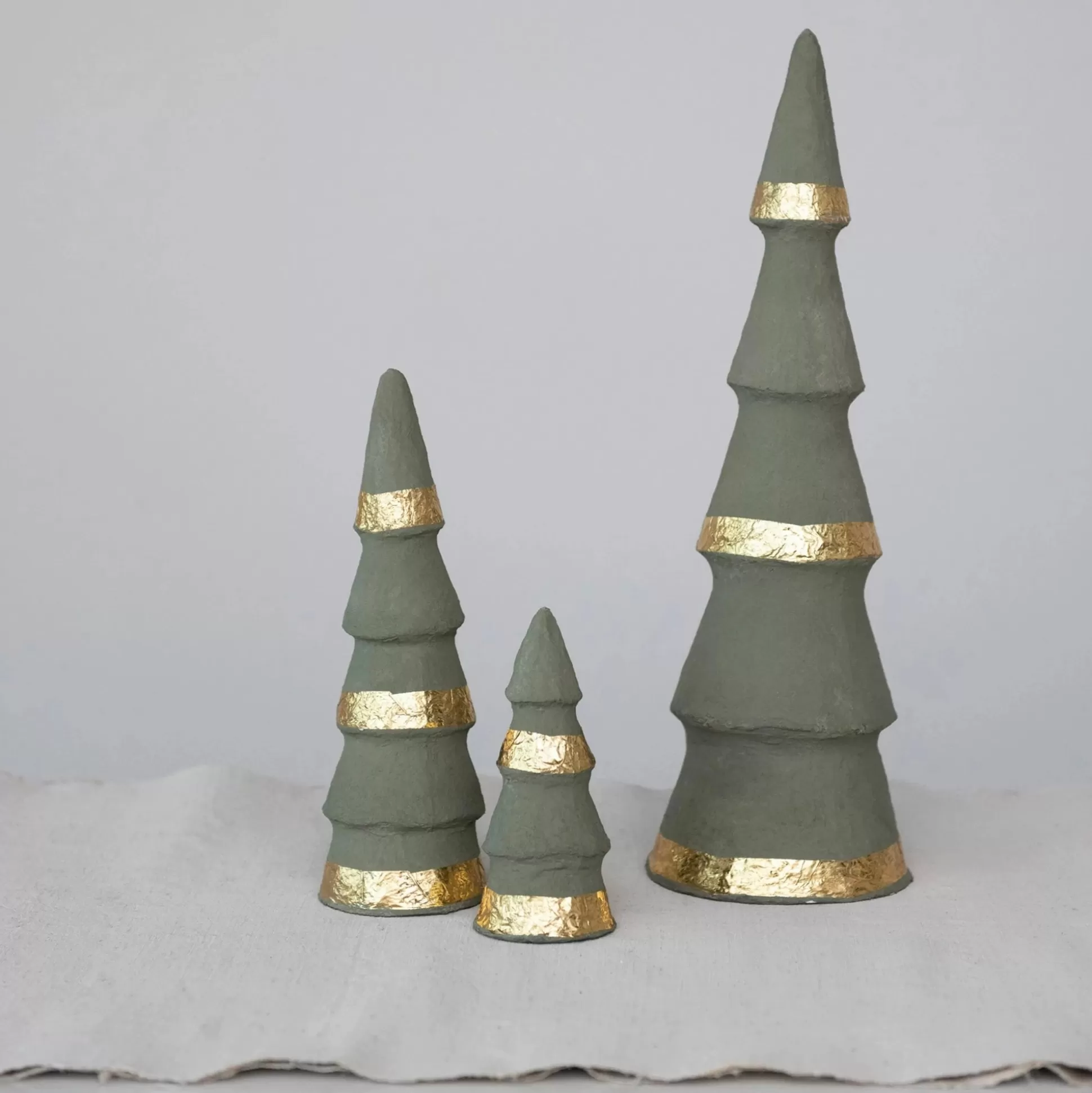 Handmade Paper Mache Trees with Gold Foil, Grey, Set of 3^Be Home Flash Sale