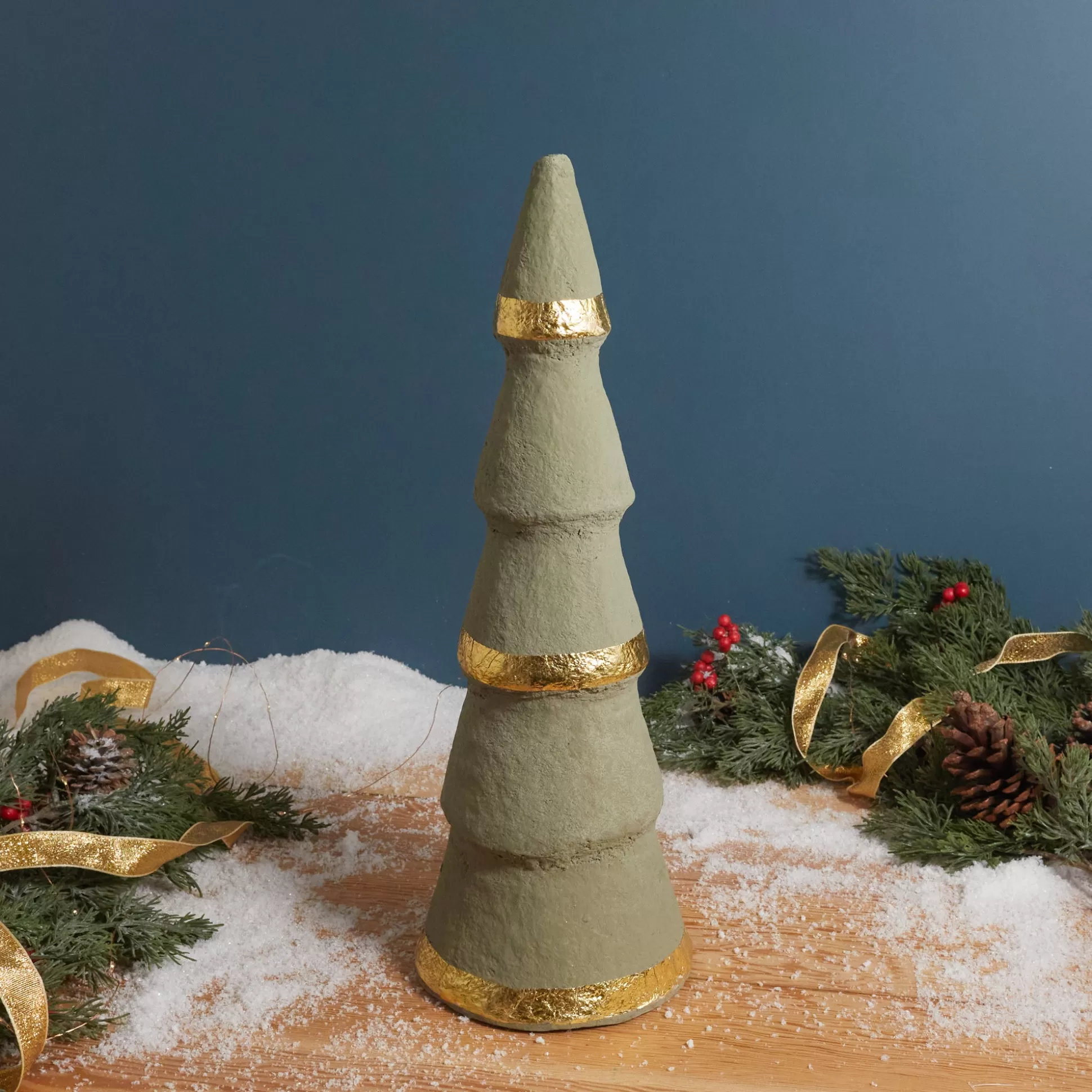 Handmade Paper Mache Trees with Gold Foil, Grey, Set of 3^Be Home Flash Sale