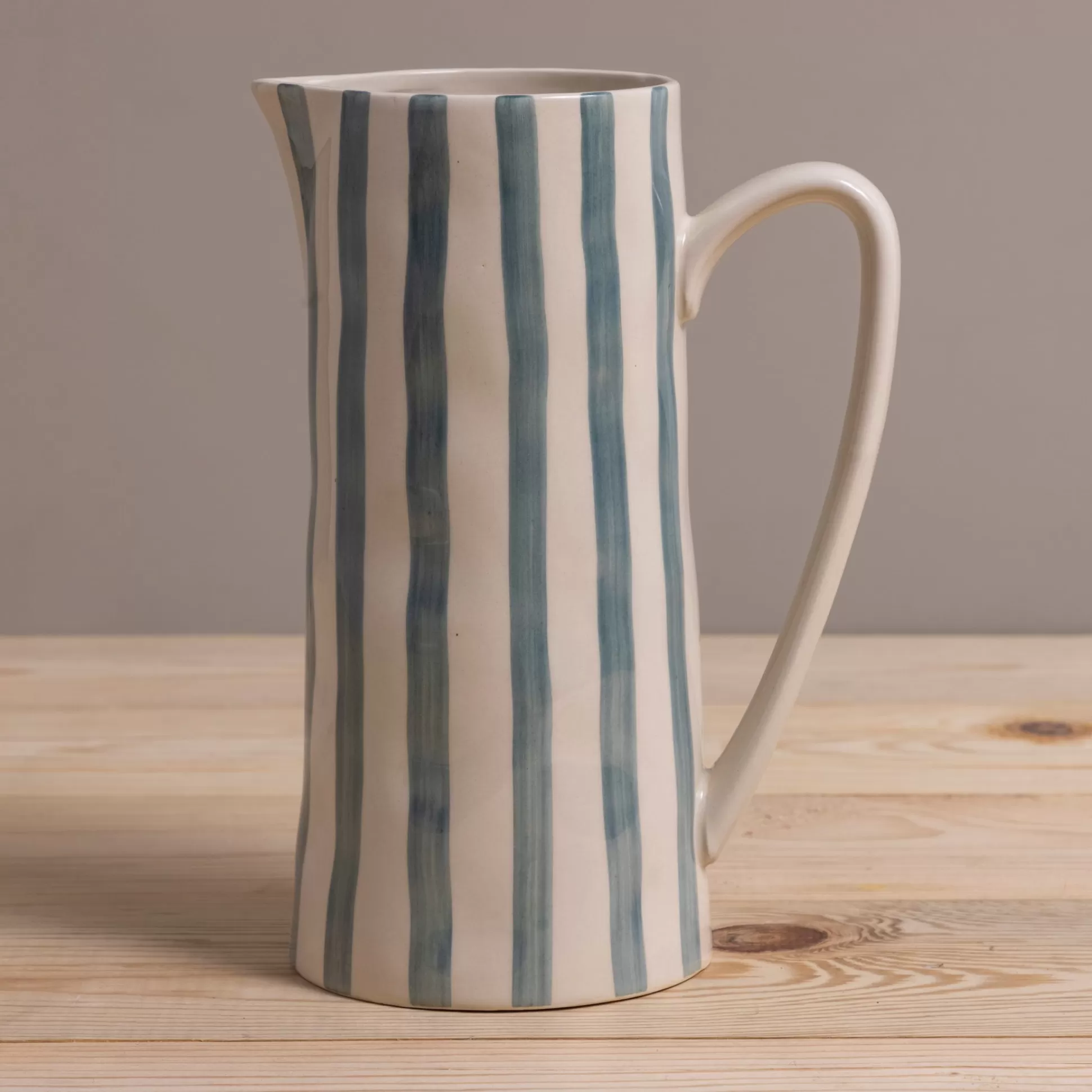 Hand-Painted Stoneware Pitcher with Stripes^Be Home Hot