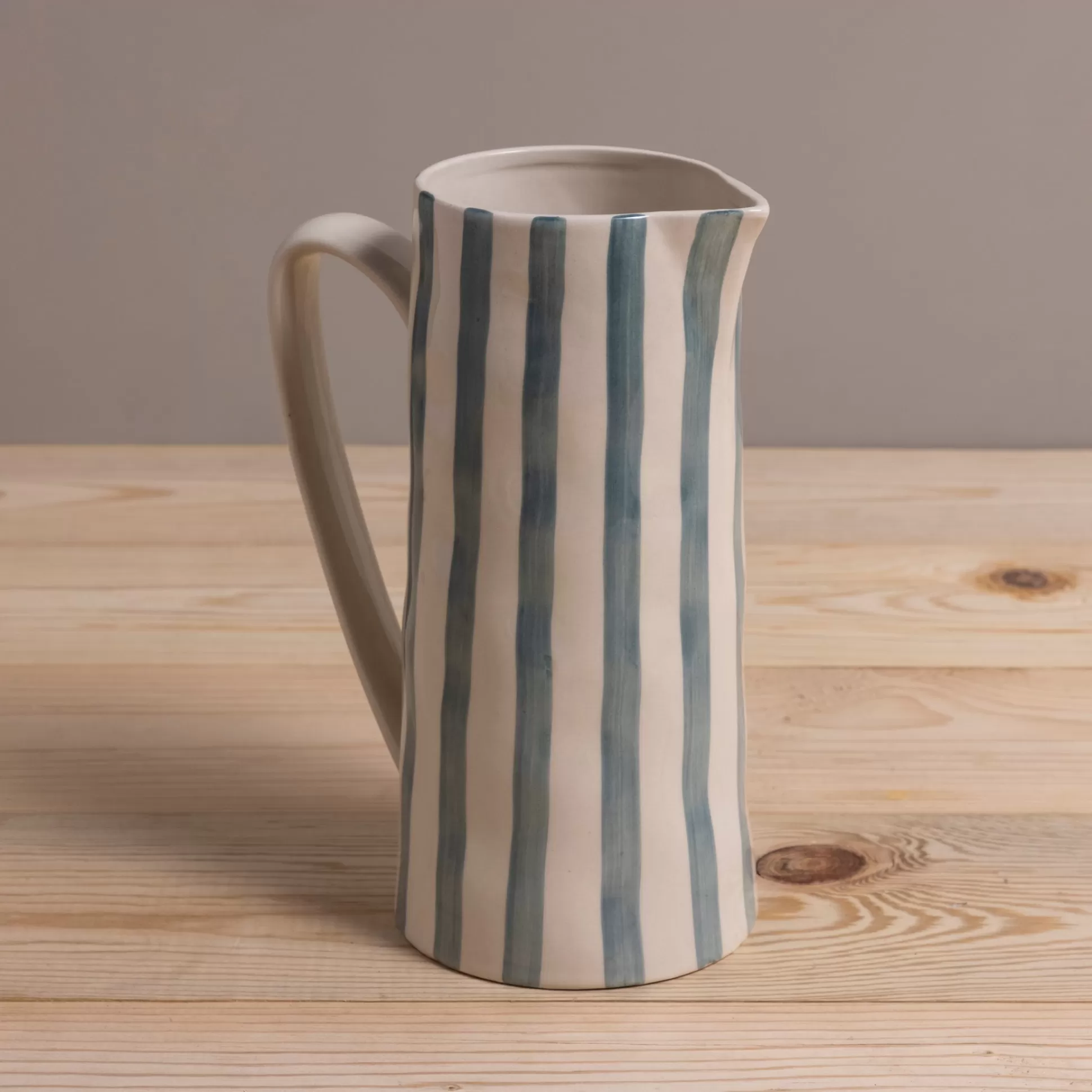 Hand-Painted Stoneware Pitcher with Stripes^Be Home Hot