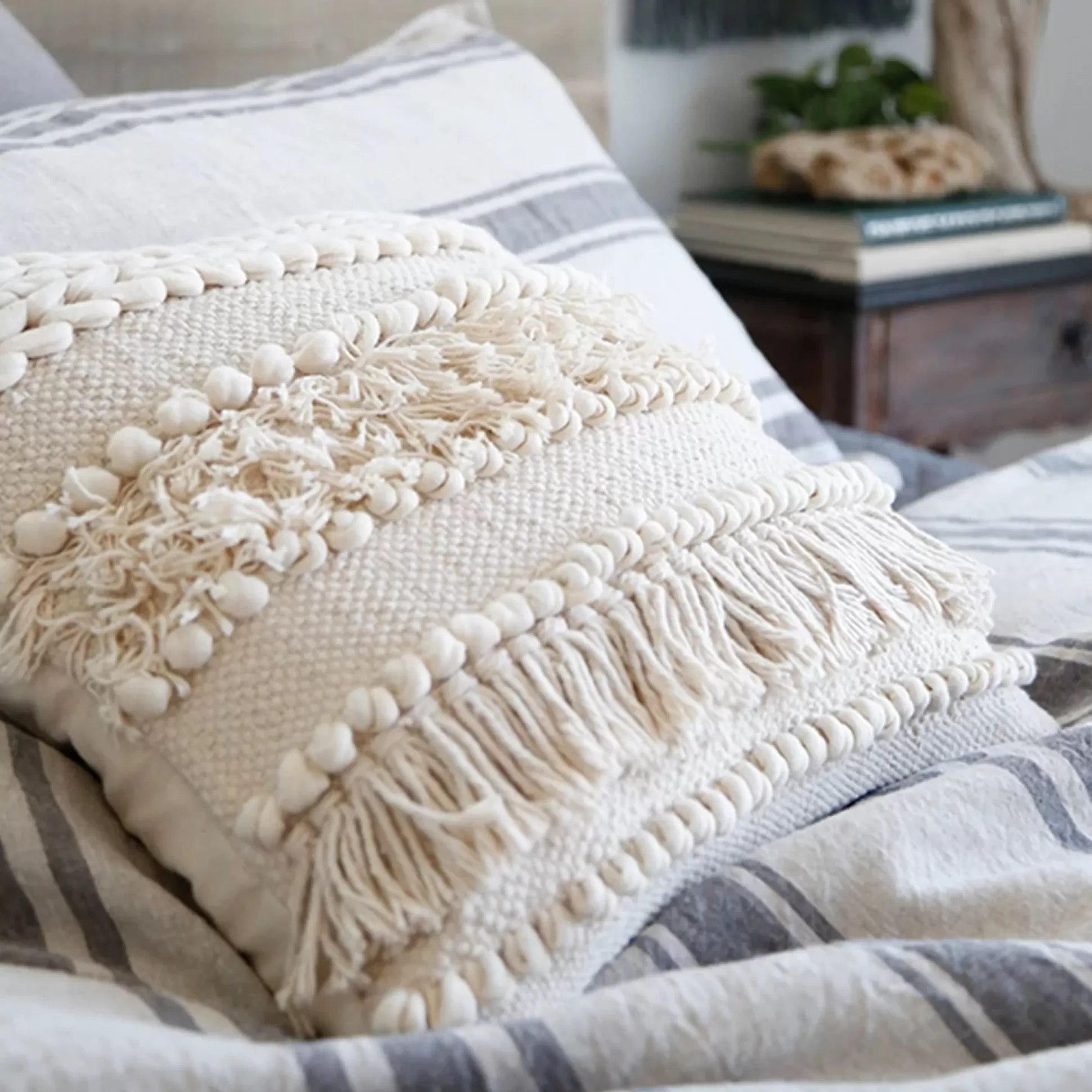 Iman Hand-Loomed Square Pillow, Ivory^Be Home Online