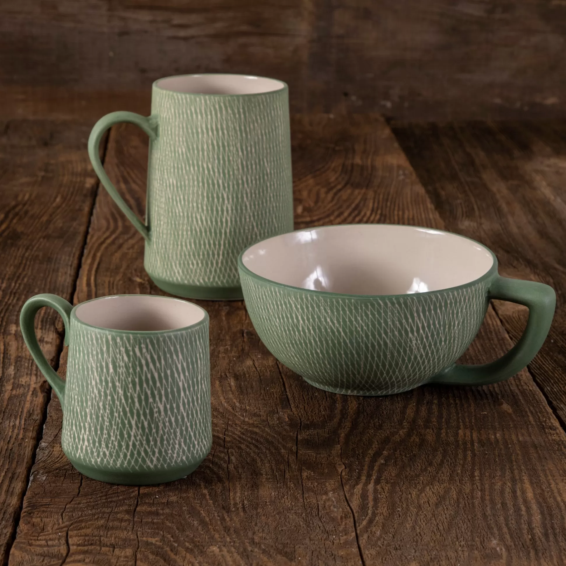 Jade Crosshatch Espresso Cups, Set of 4^Be Home Fashion