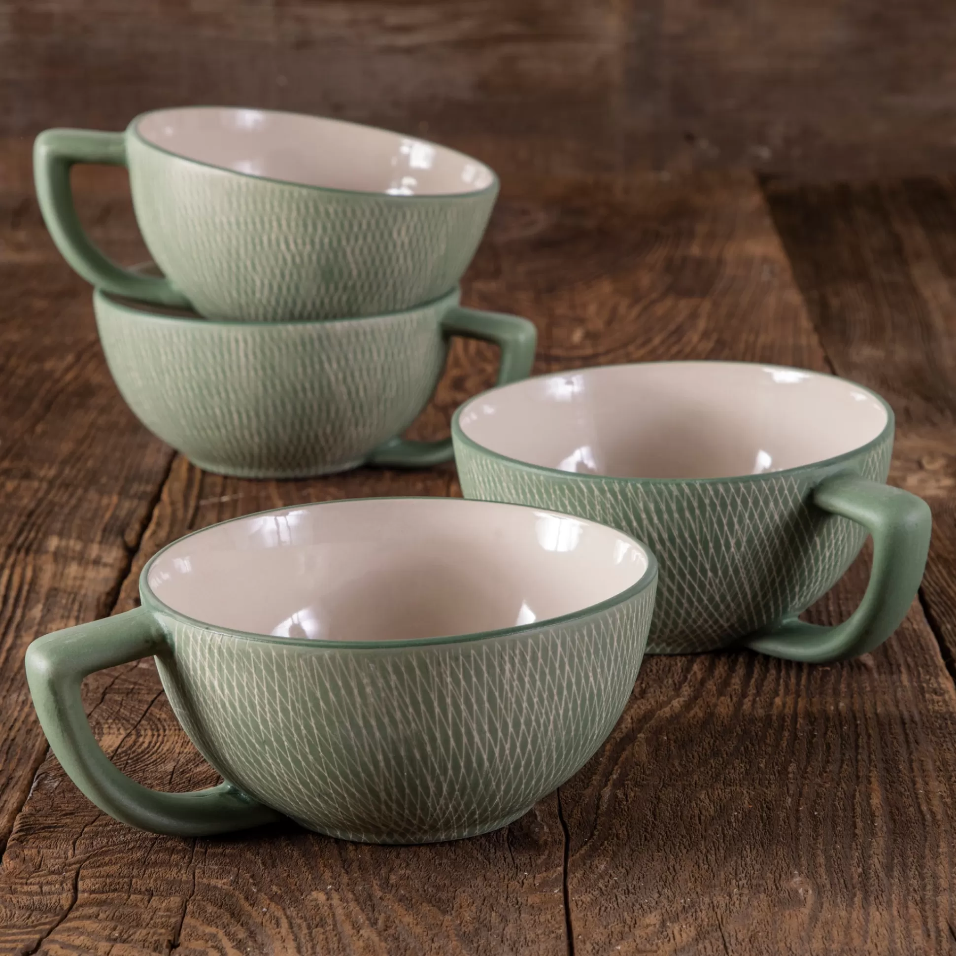 Jade Crosshatch Latte Mugs, Set of 4^Be Home Best