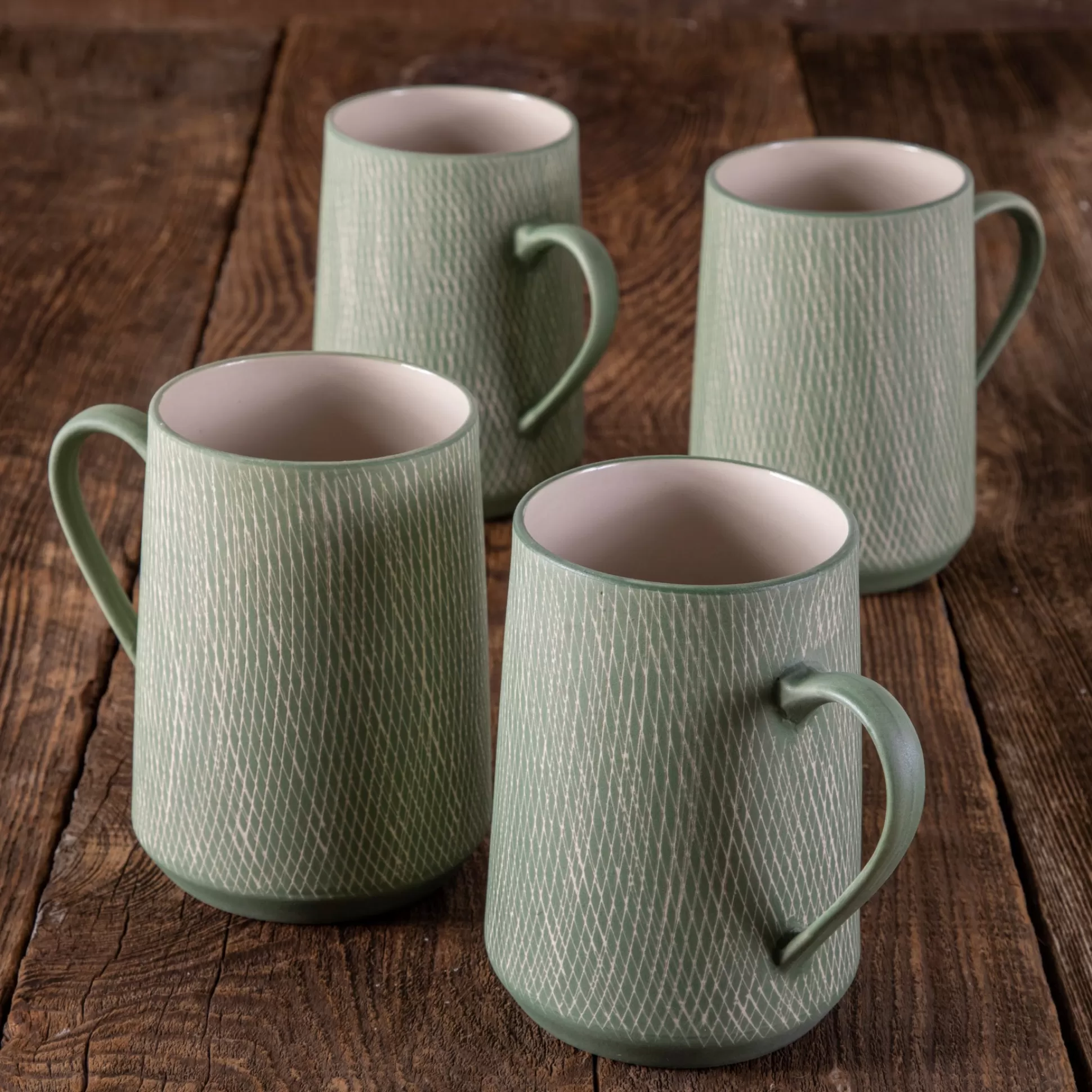 Jade Crosshatch Mugs, Set of 4^Be Home Cheap