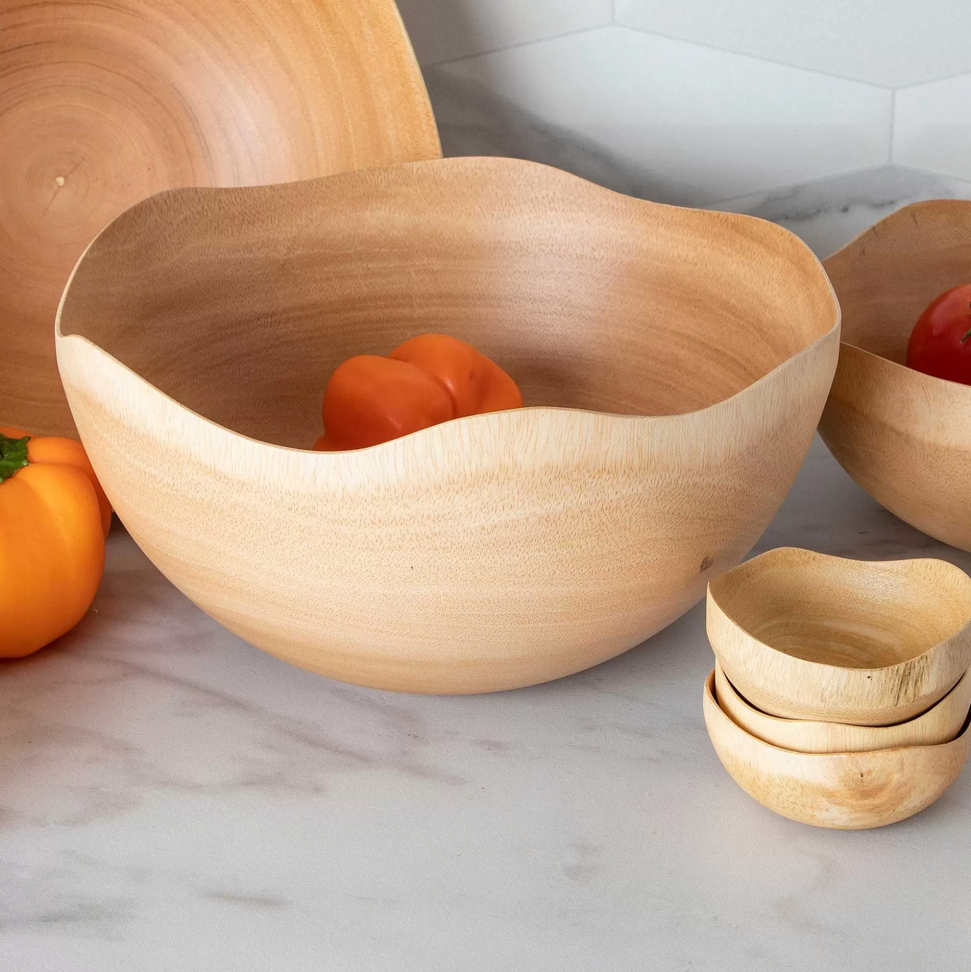 Be Home Wood Serving Bowls<Kiln Mango Wood Wave Edge Bowl, Large