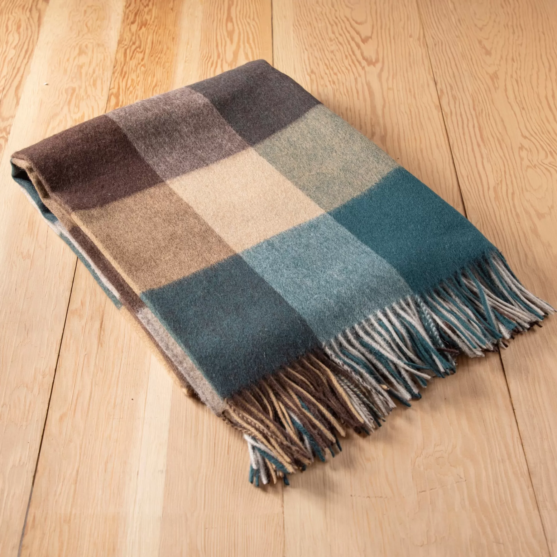 Lambswool Blanket in Teal Block Check^Be Home Best