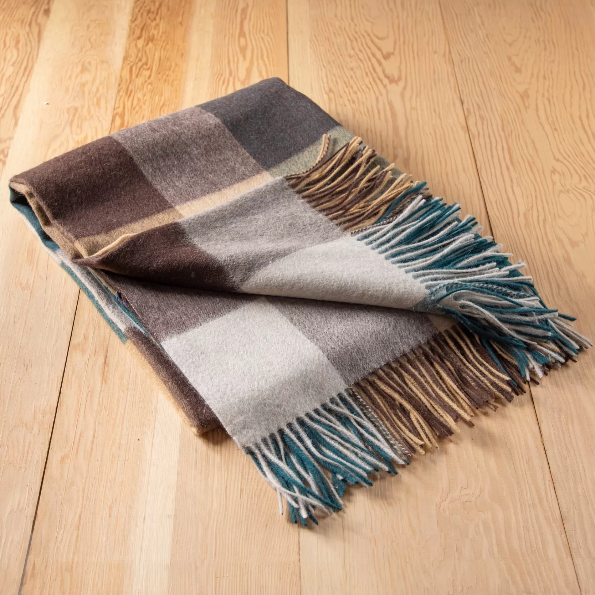 Lambswool Blanket in Teal Block Check^Be Home Best