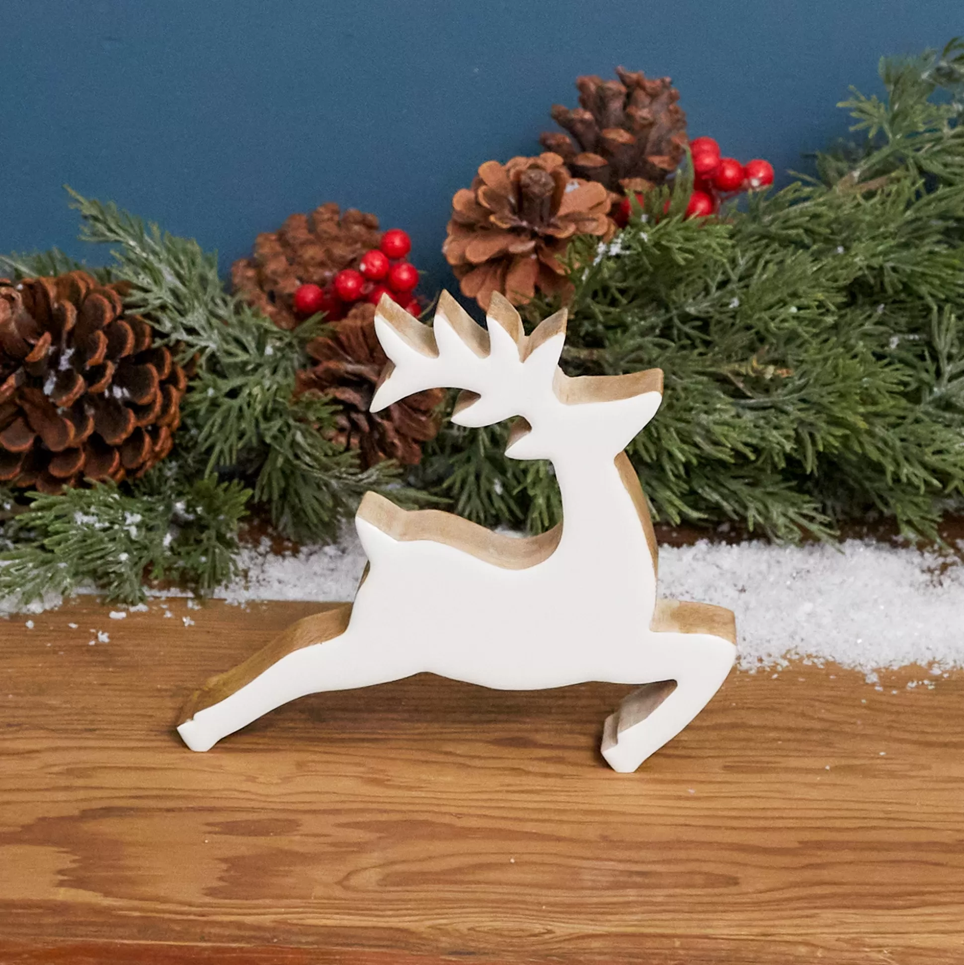 Mango Wood & Enamel Prancing Reindeer, Medium^Be Home Cheap