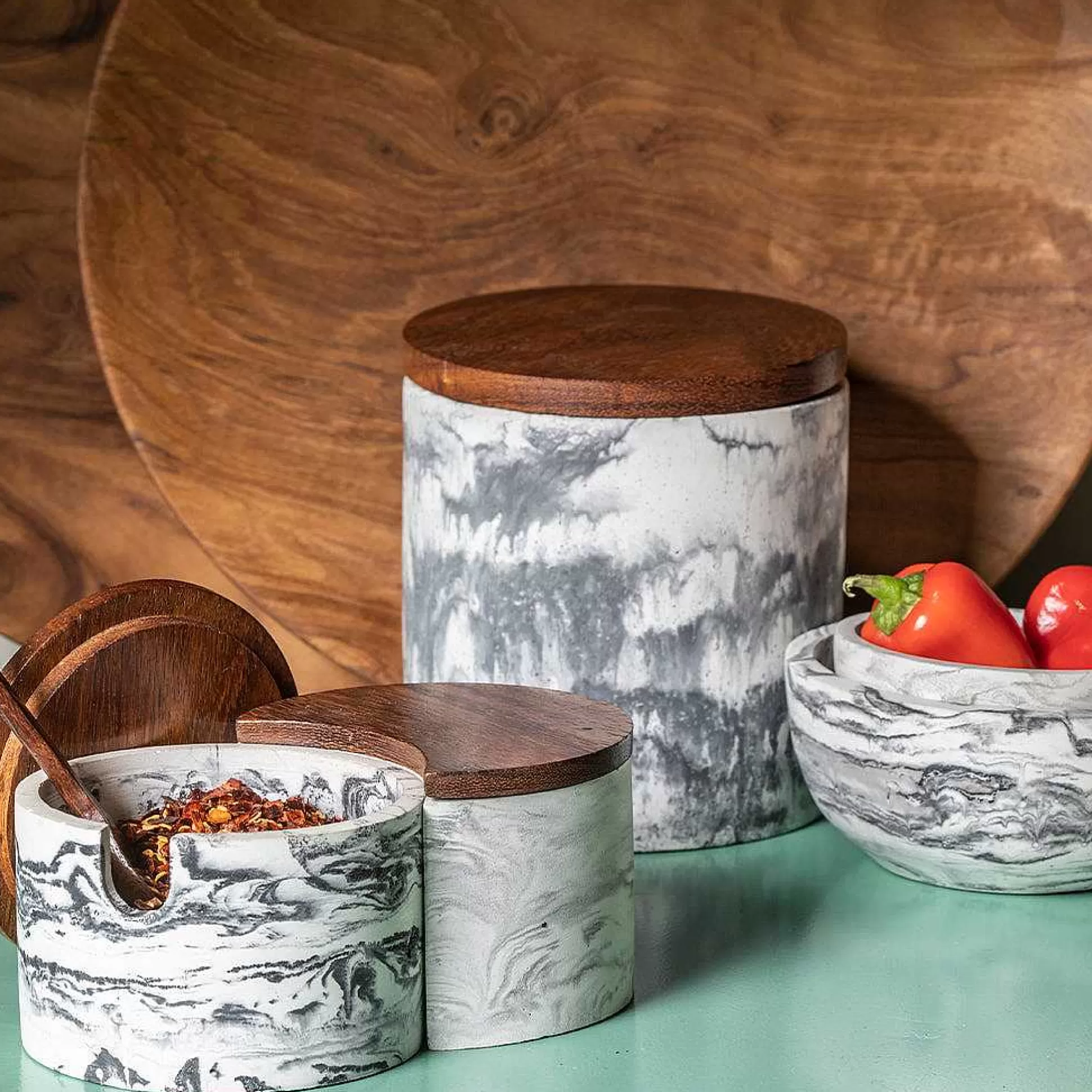 Be Home Canisters<Marbled Cement & Acacia Canister, Black