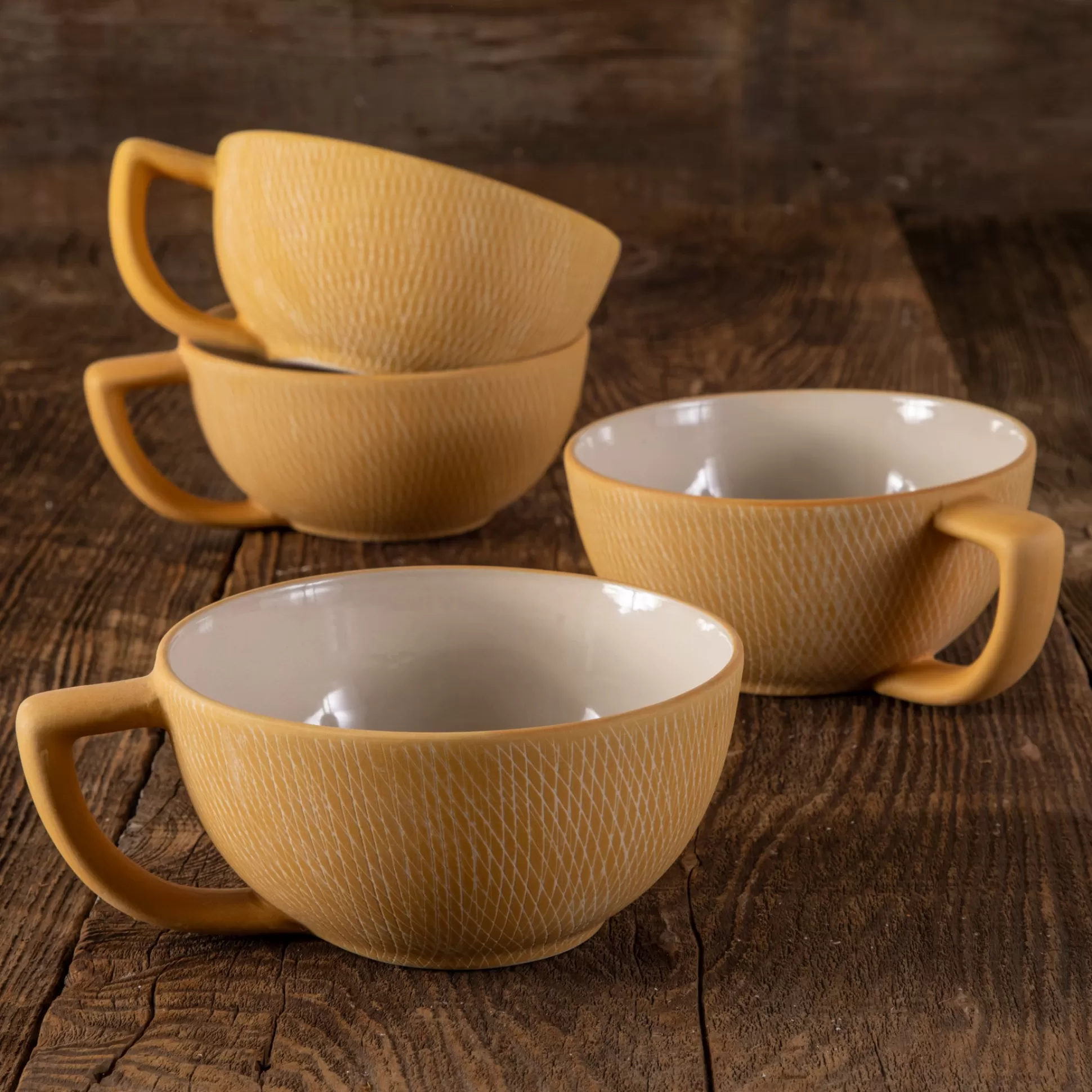 Marigold Crosshatch Latte Mugs, Set of 4^Be Home Sale