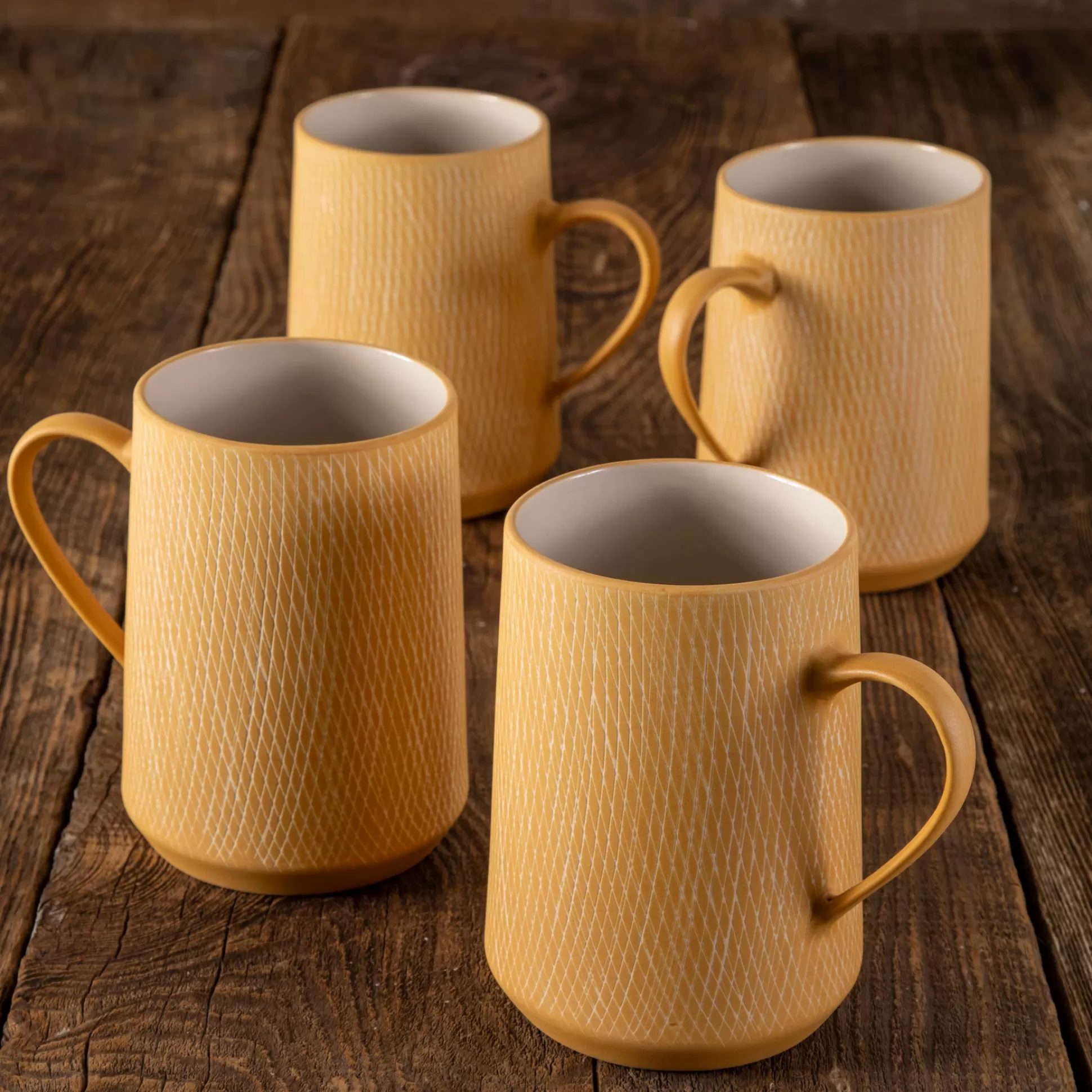 Marigold Crosshatch Mugs, Set of 4^Be Home Cheap