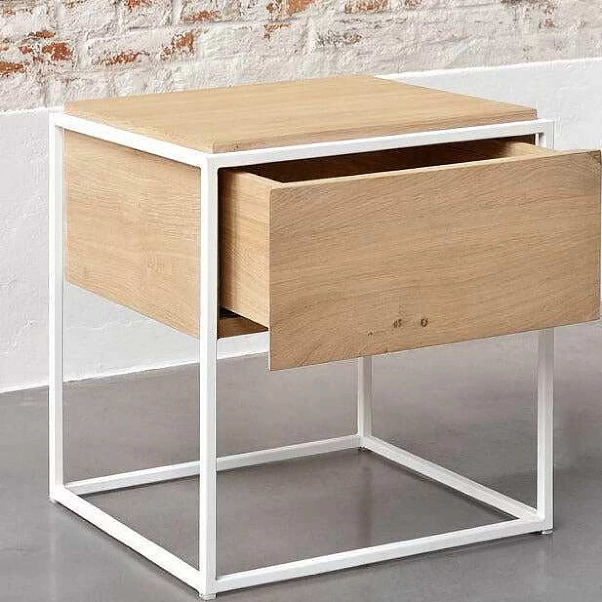 Be Home Bedside Tables<Monolit Solid Oak Bedside Table with White Metal