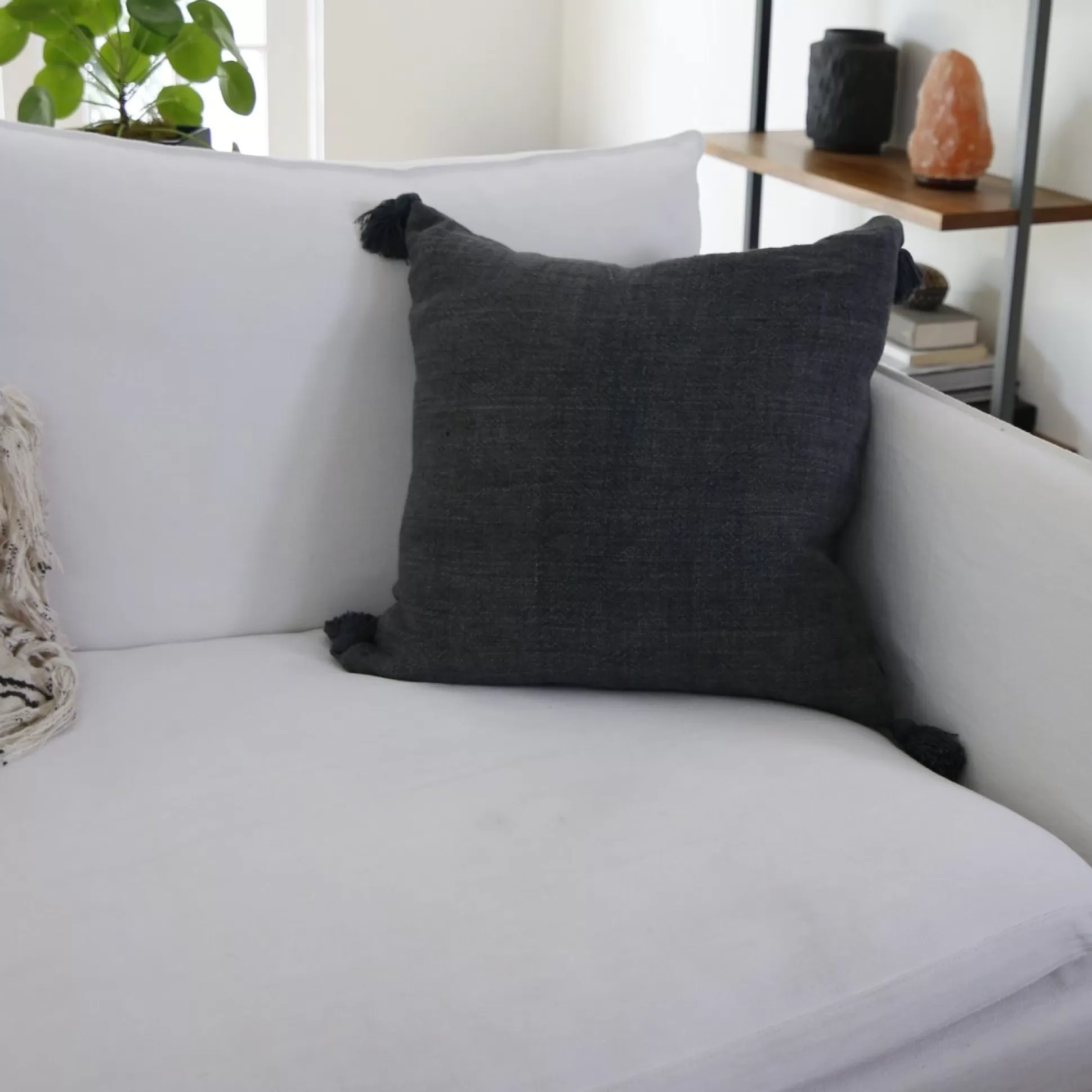 Montauk Square Pillow with Tassels, Charcoal^Be Home Hot