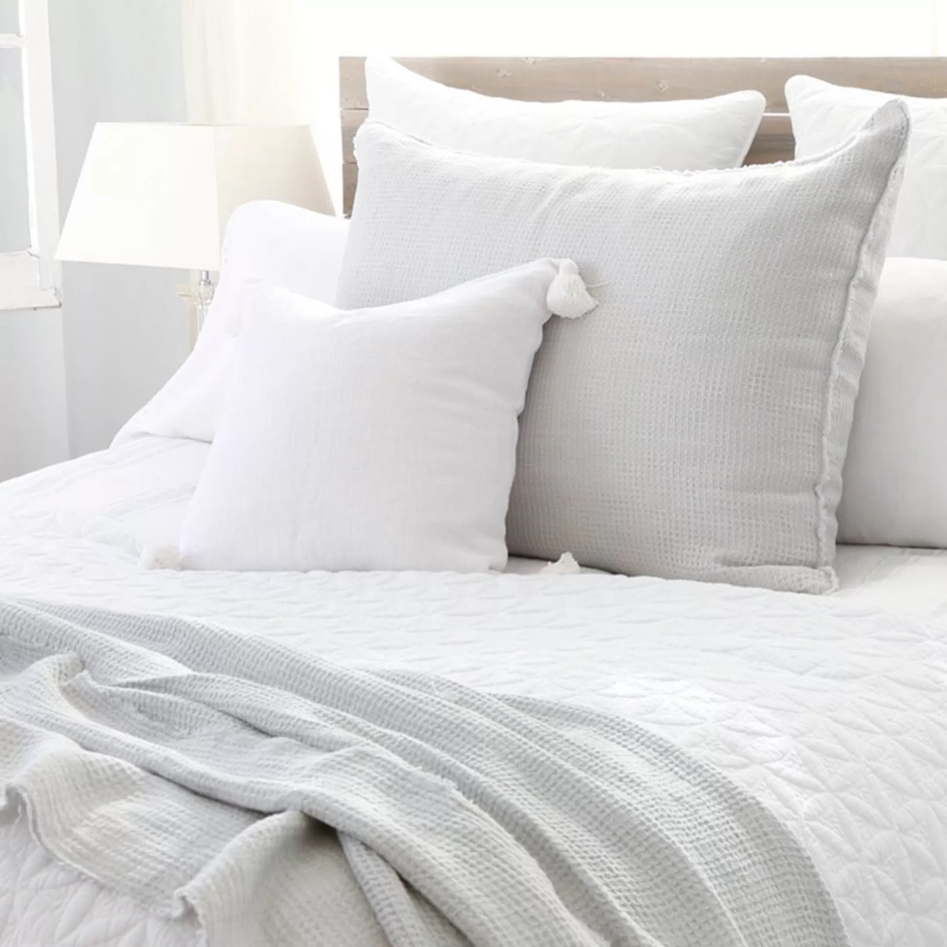 Montauk Square Pillow with Tassels, Pure White^Be Home Clearance