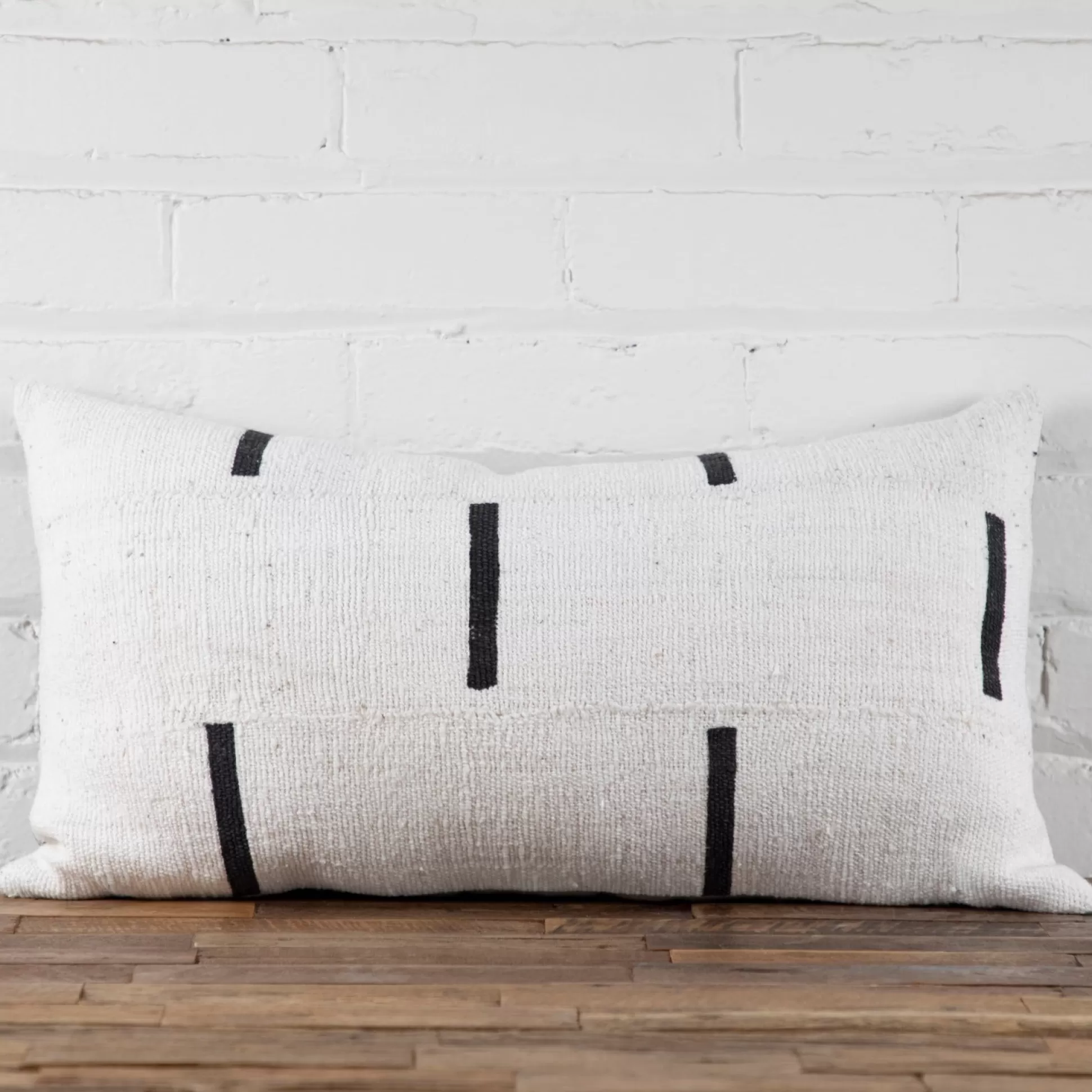 Mud Cloth Lumbar Pillow, White with Dashes^Be Home Outlet