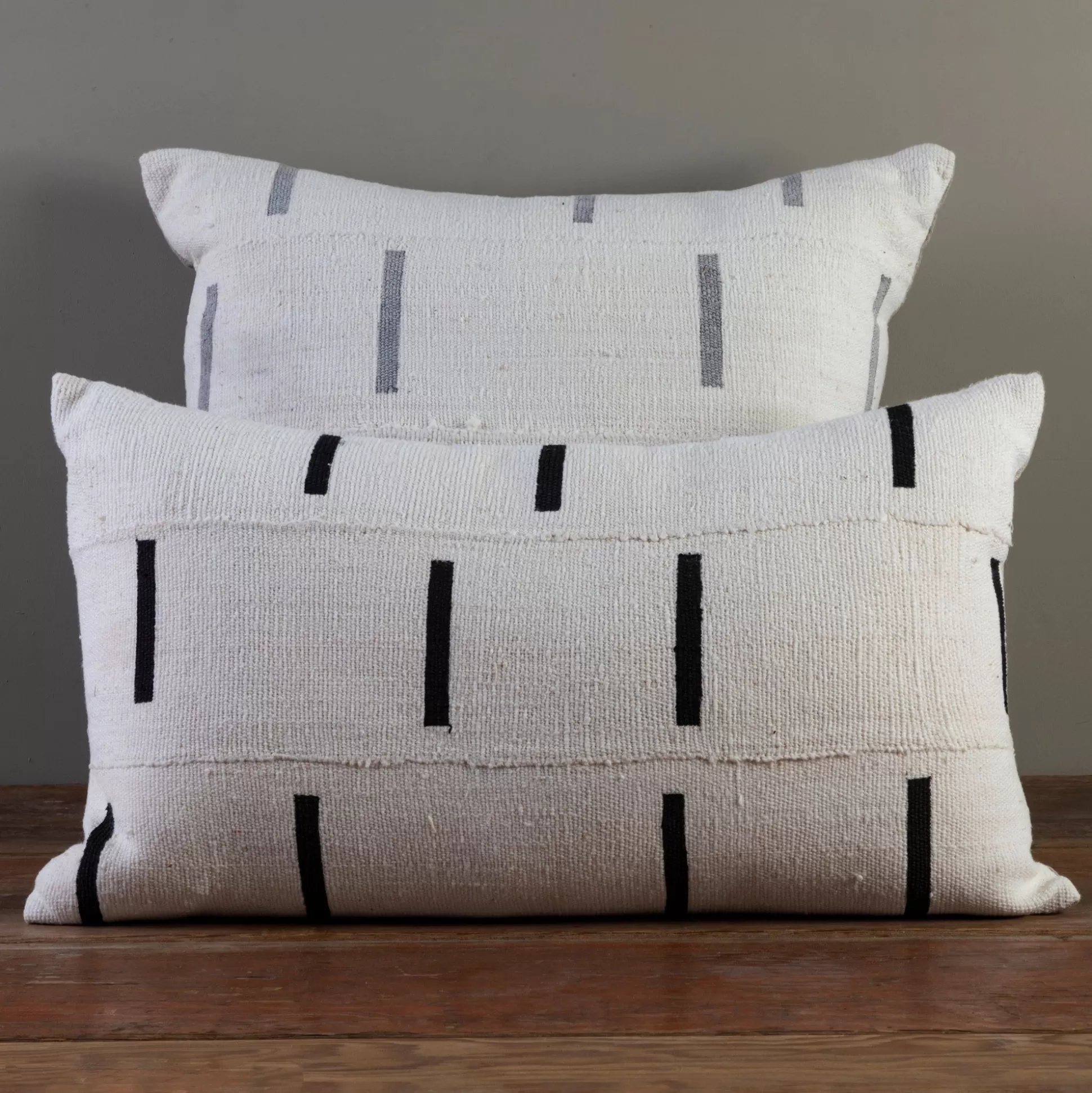 Mud Cloth Lumbar Pillow, White with Dashes^Be Home Outlet