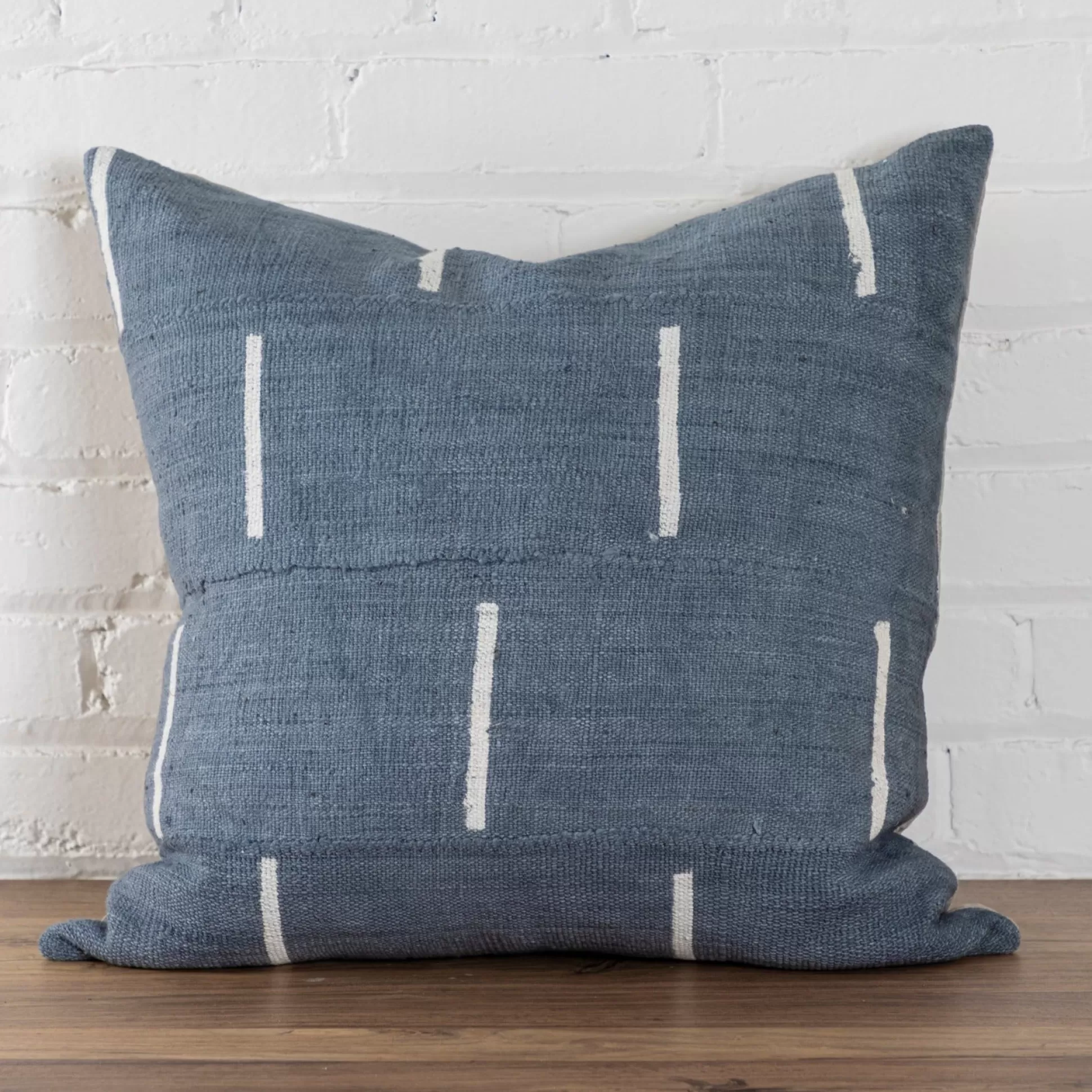 Mud Cloth Square Pillow, Blue / Grey with Dash Pattern^Be Home Fashion