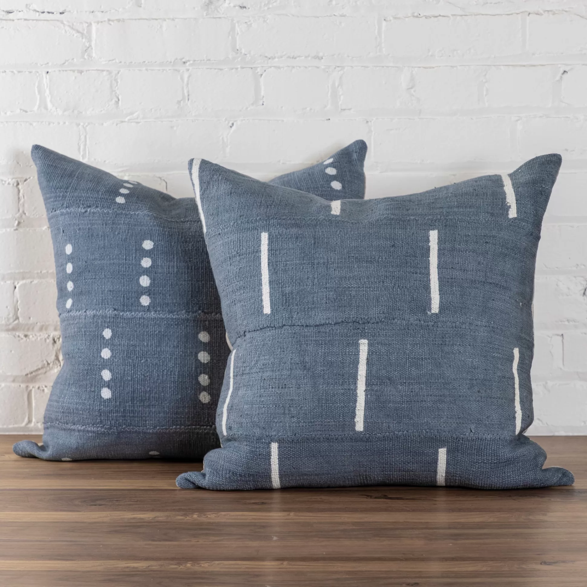 Mud Cloth Square Pillow, Blue / Grey with Dash Pattern^Be Home Fashion