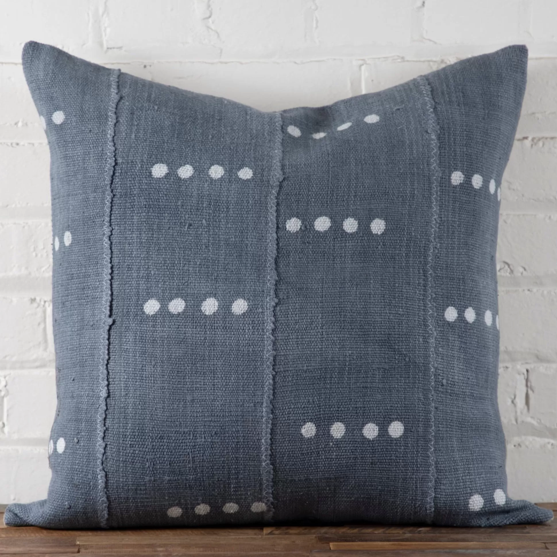 Mud Cloth Square Pillow, Blue / Grey with Dots^Be Home Fashion