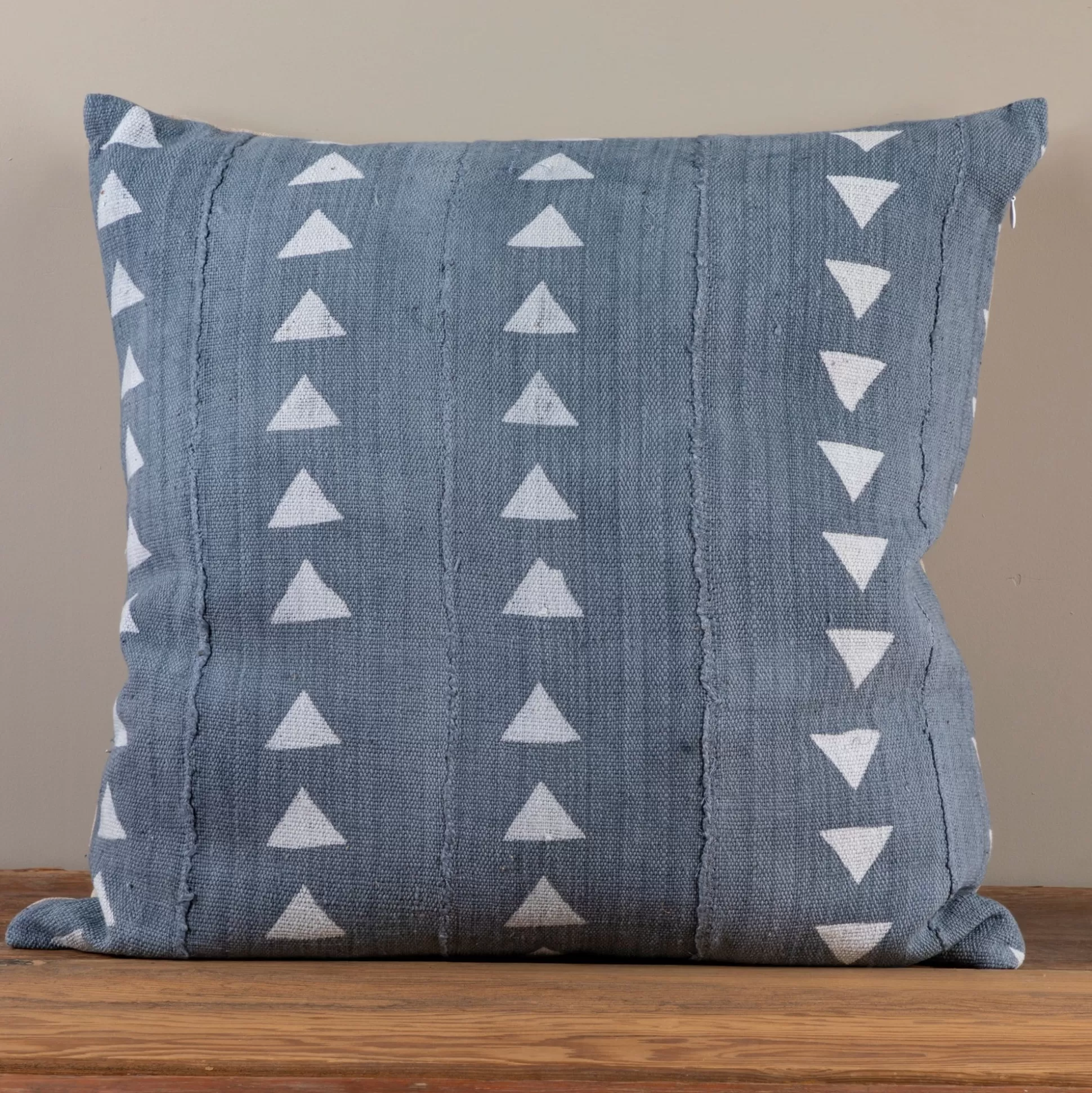 Mud Cloth Square Pillow, Blue / Grey with Triangles^Be Home New