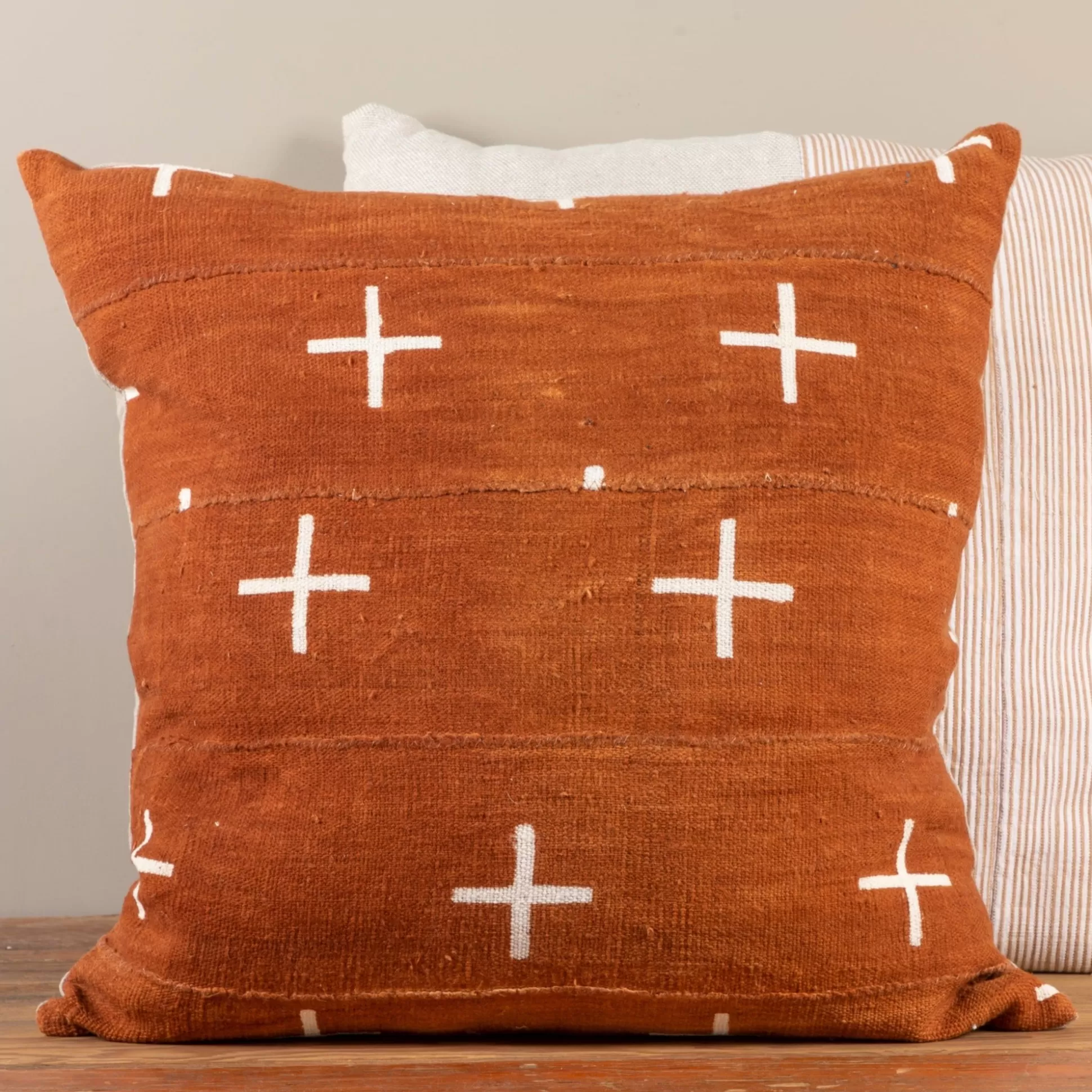 Mud Cloth Square Pillow, Rust^Be Home Store