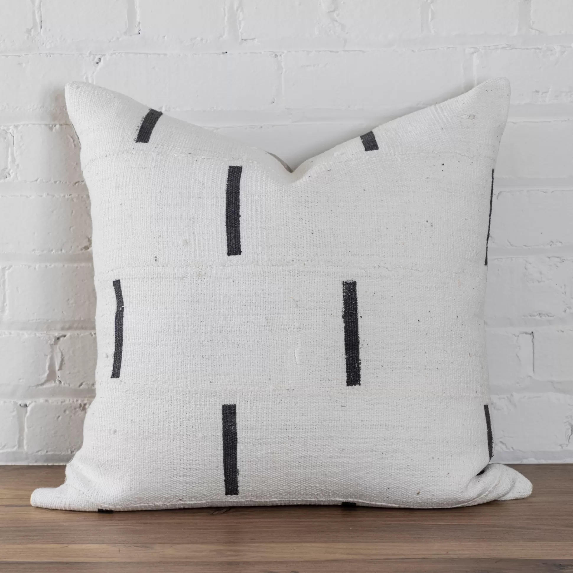 Mud Cloth Square Pillow, White with Black Dashes^Be Home Fashion