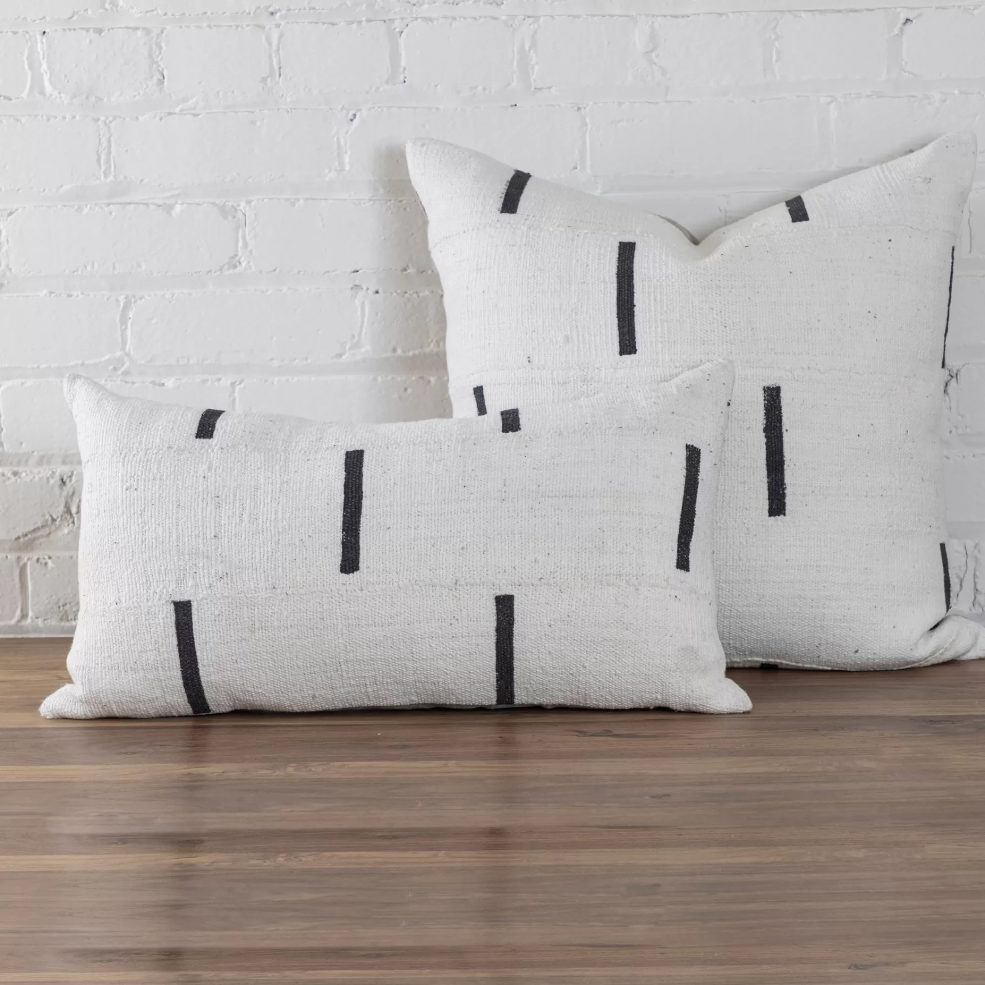 Mud Cloth Square Pillow, White with Black Dashes^Be Home Fashion