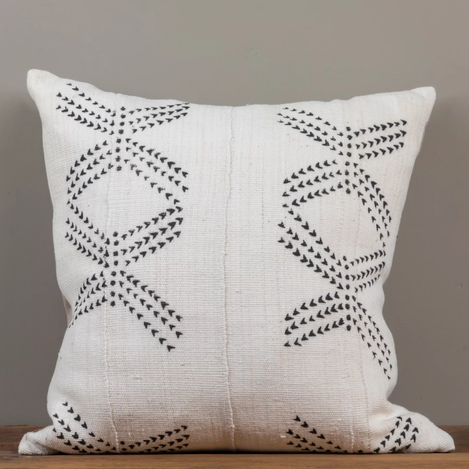 Mud Cloth Square Pillow, White with Tracks^Be Home Fashion