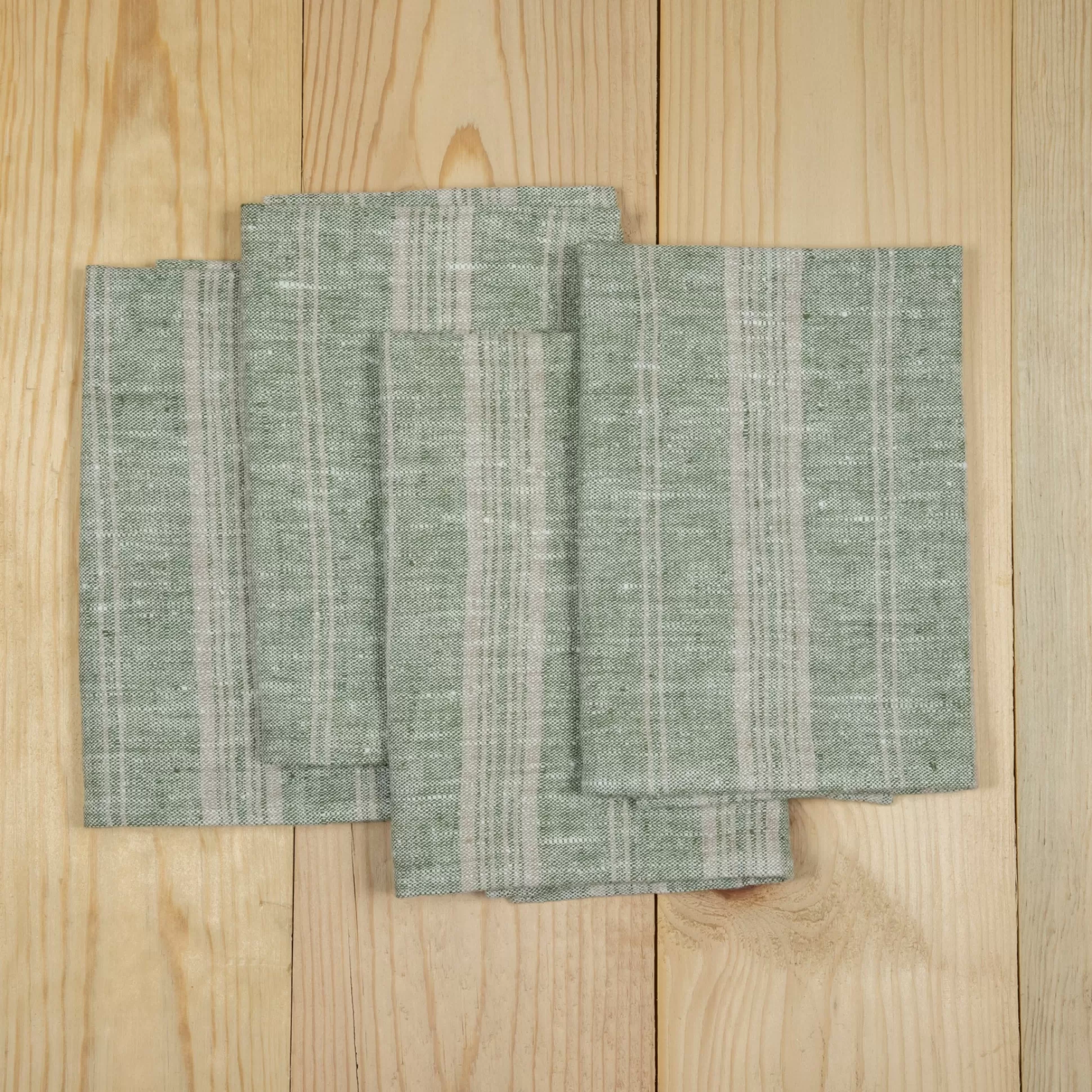 Multistripe Napkin, Forest Green and Natural, Set of 4^Be Home New