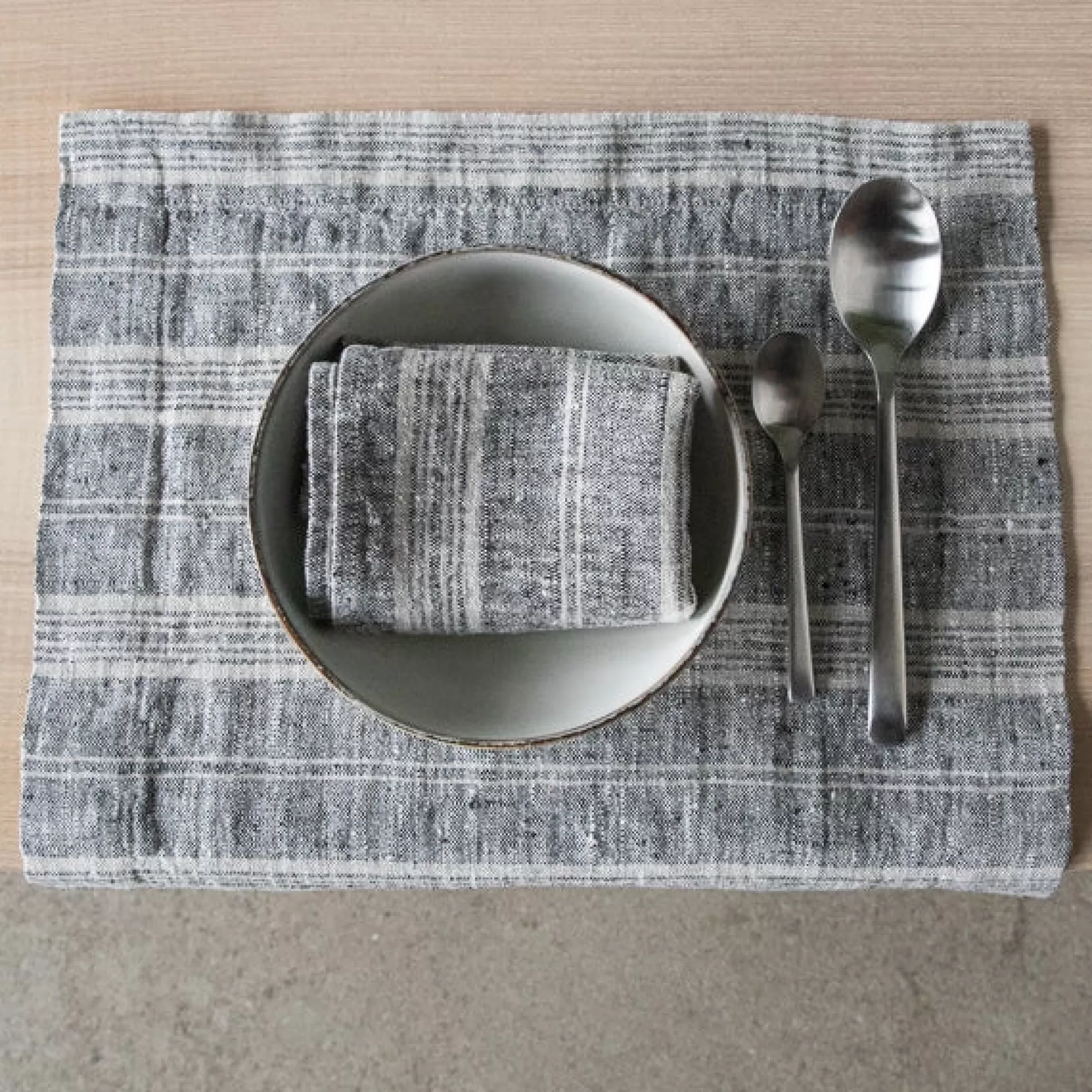 Multistripe Placemat, Black and Natural, Set of 4^Be Home Cheap