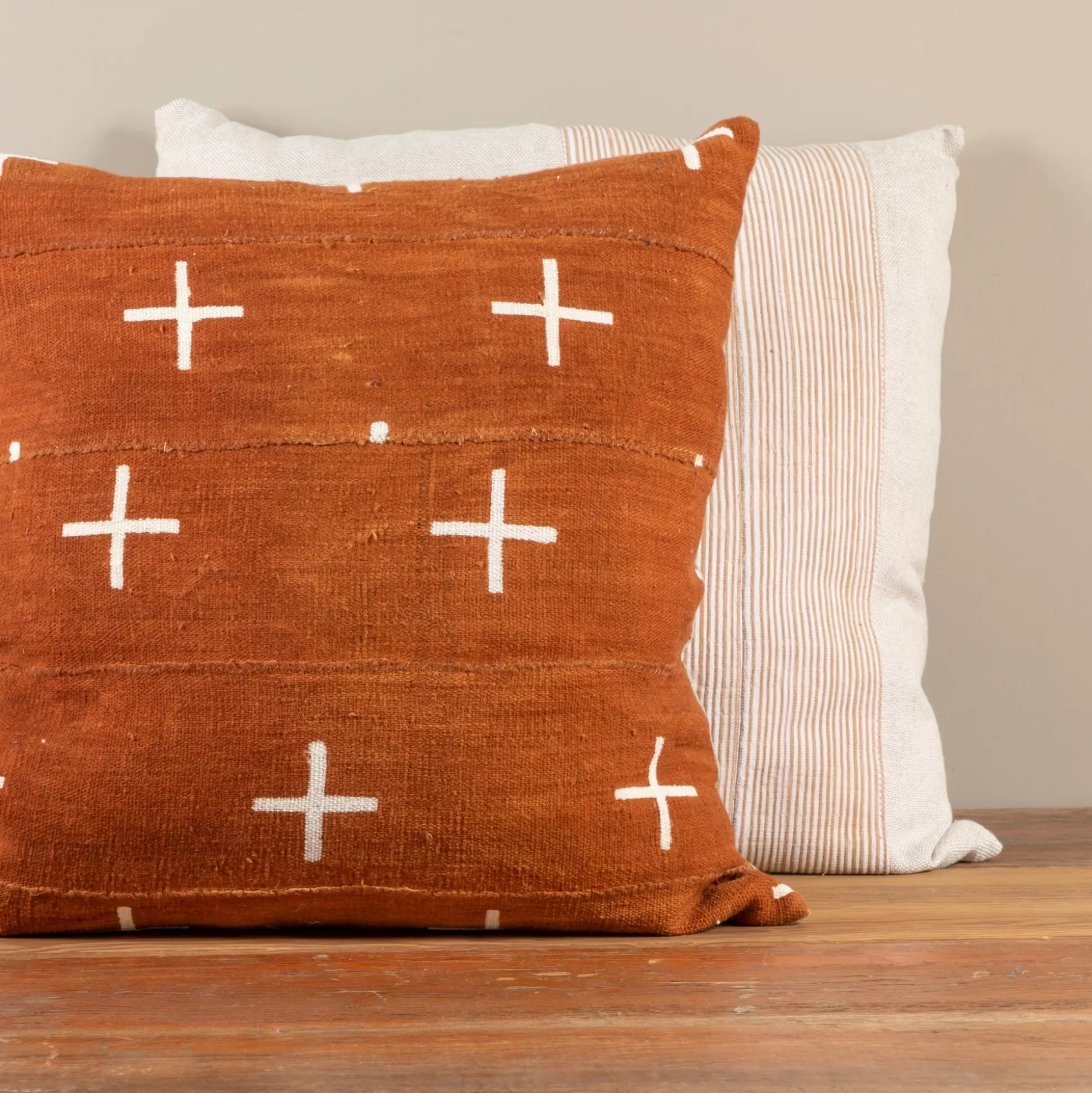 Natural Linen Square Pillow with Aso Oke Mudcloth^Be Home Flash Sale