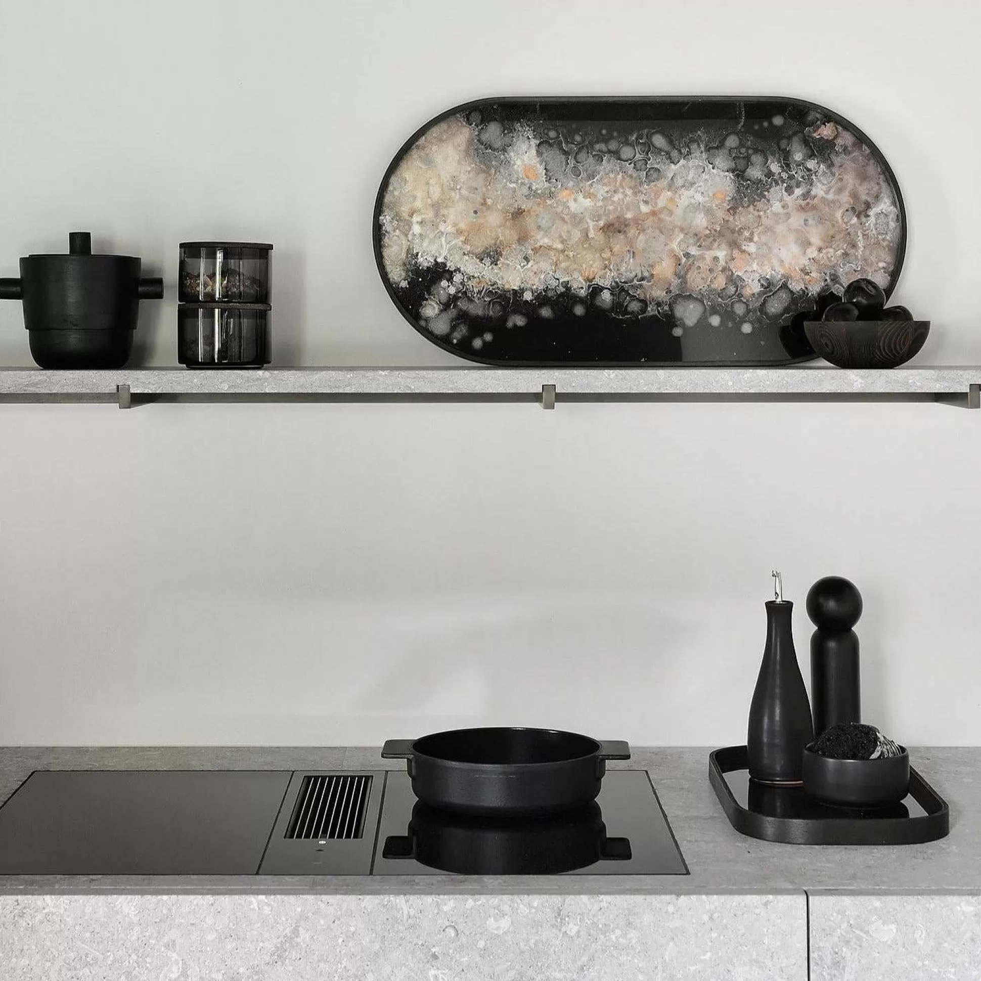 Be Home Trays<Oblong Black Glass Organic Tray