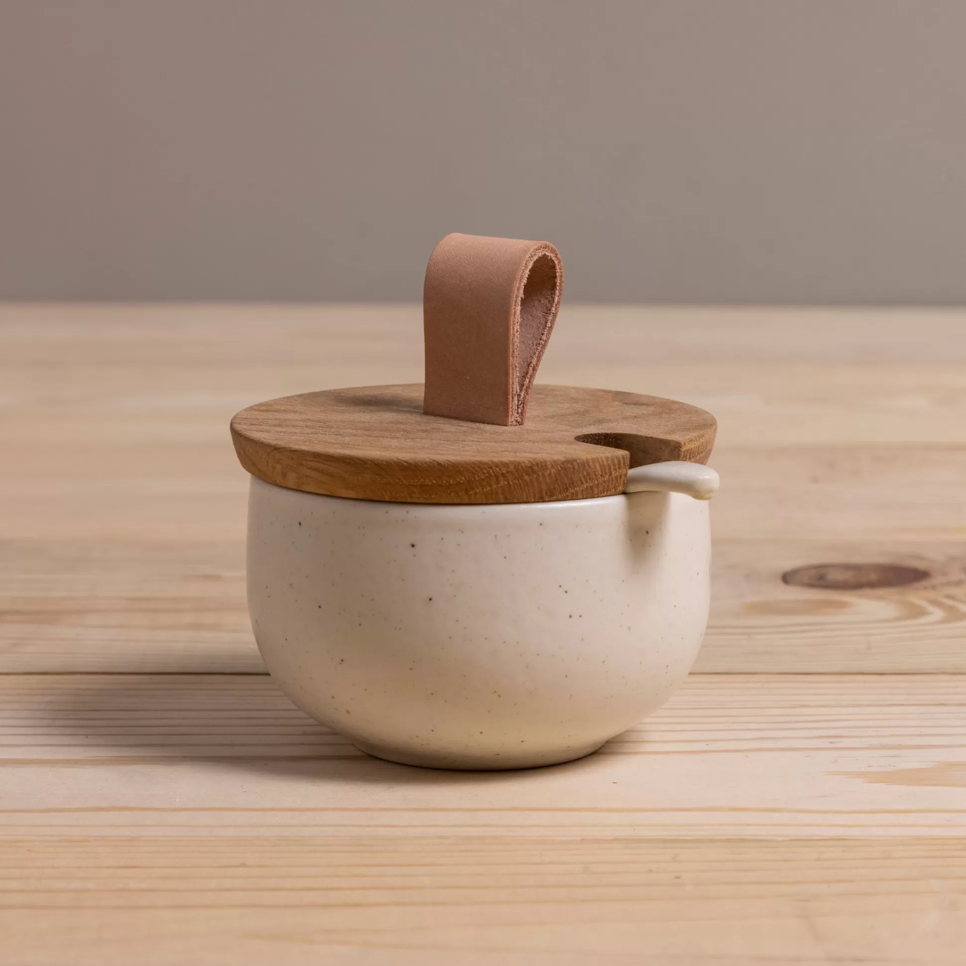 Pacifica Sugar Bowl with Oak Lid & Spoon, Vanilla^Be Home Hot