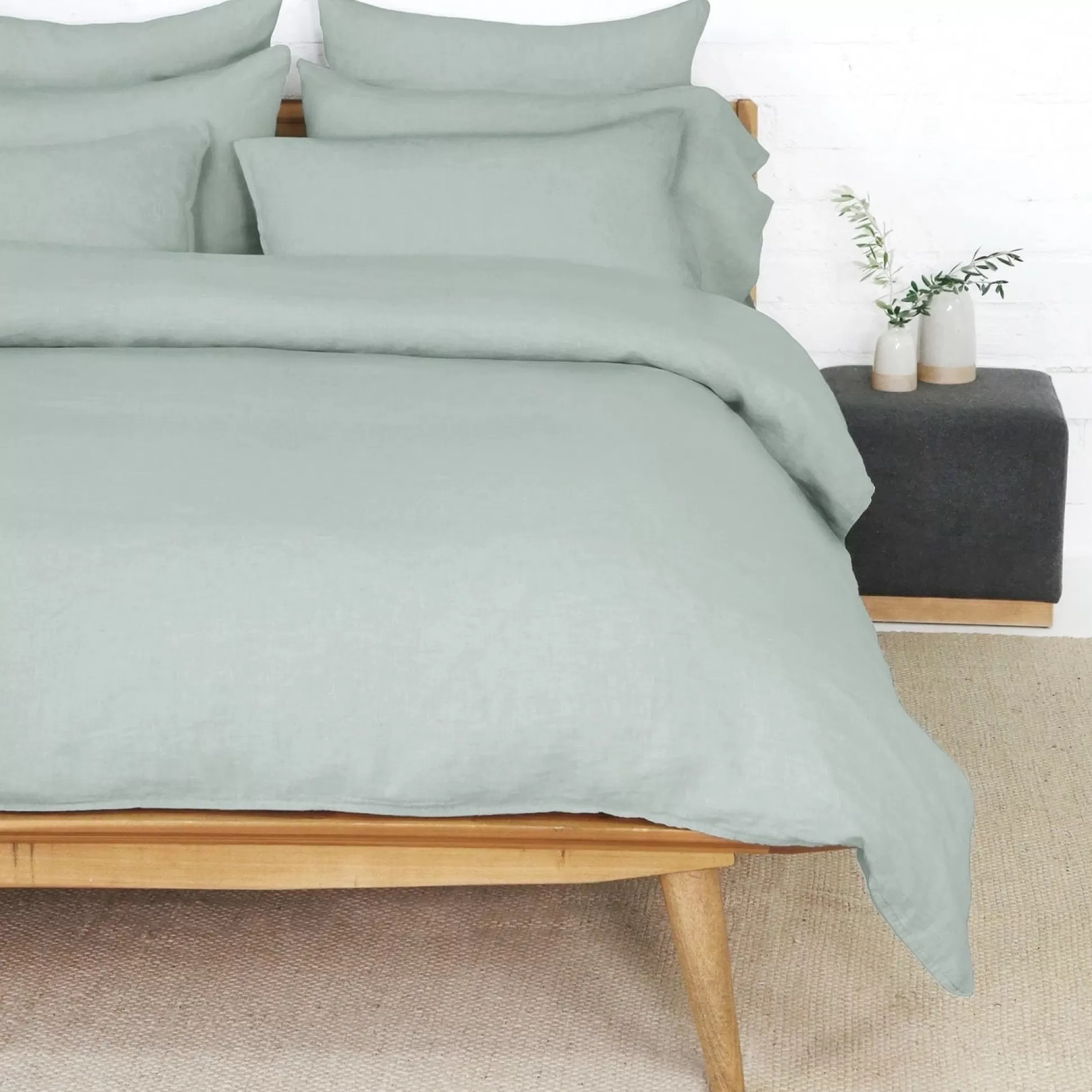 Parker Linen King Duvet Set, Sage^Be Home Fashion